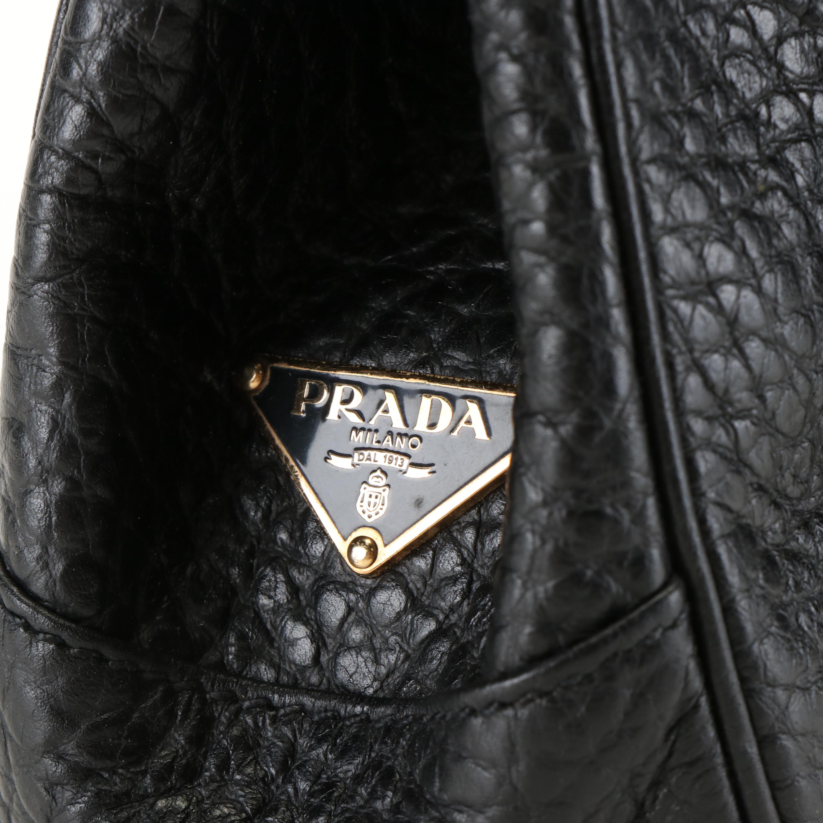 Prada Shoulder Bag in Black Pebbled Leather