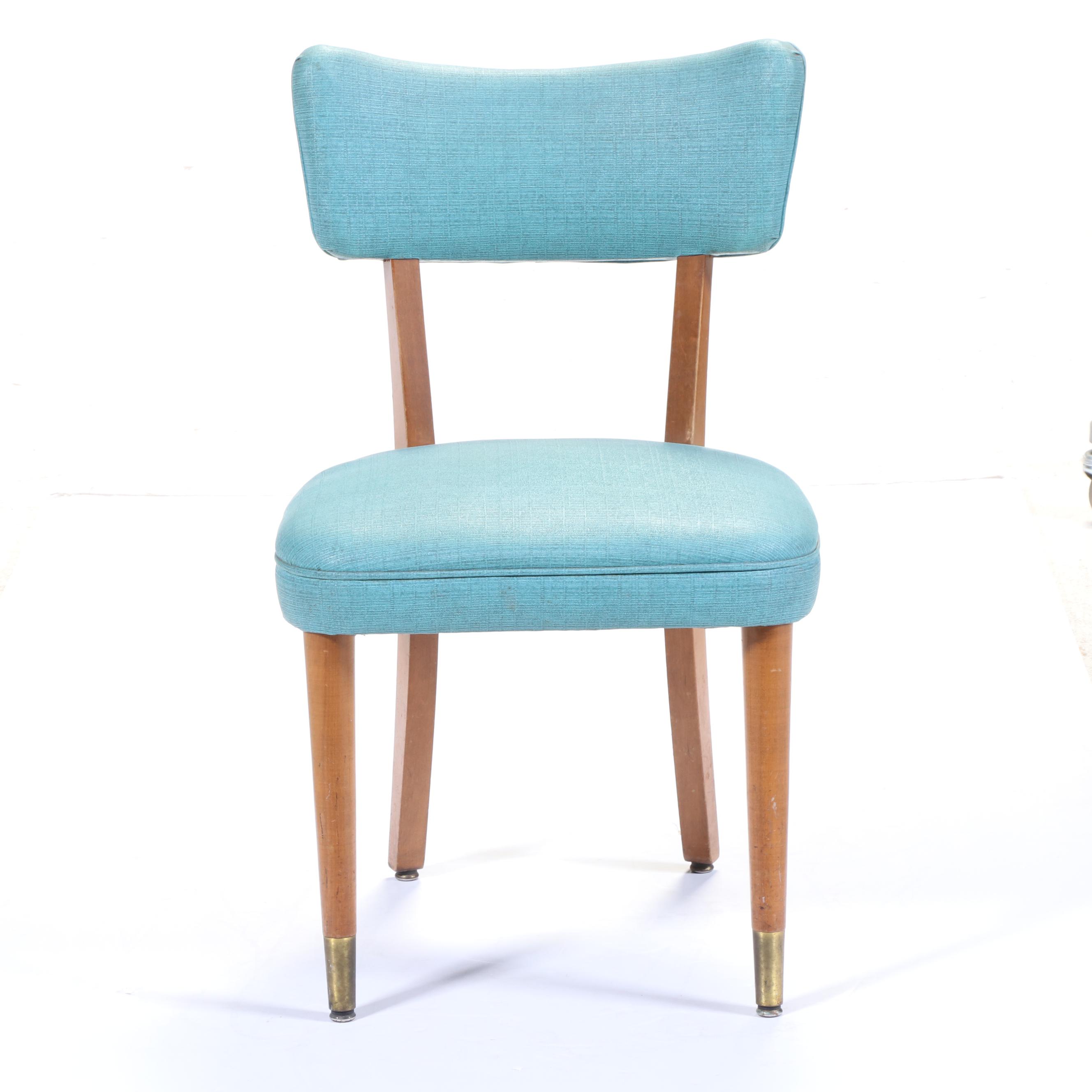 Mid Century Modern Turquoise Vinyl Upholstered Side Chair