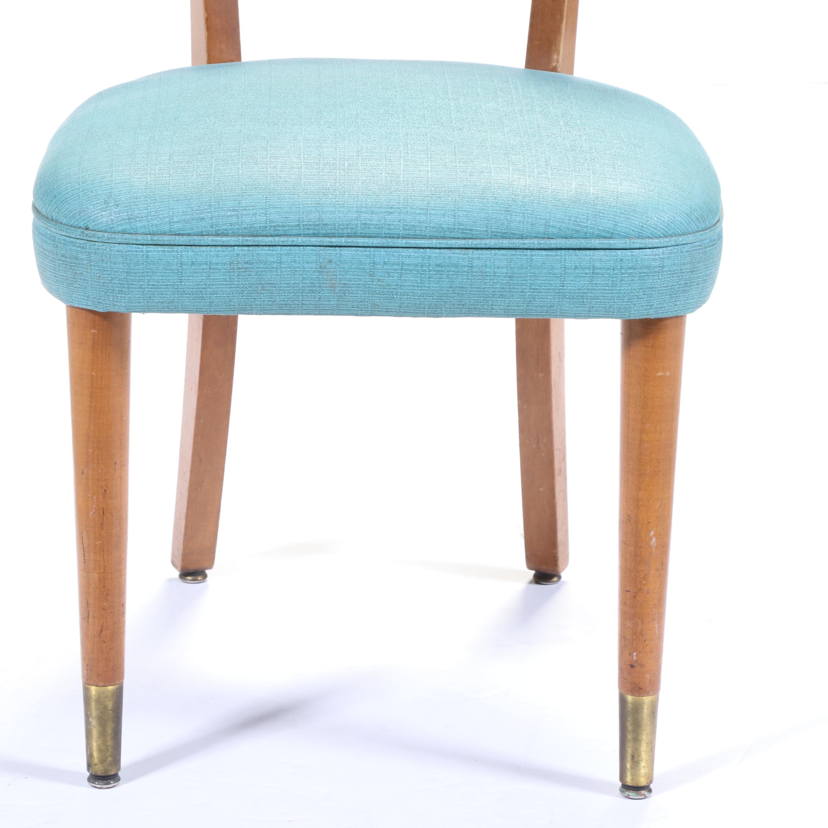 Mid Century Modern Turquoise Vinyl Upholstered Side Chair