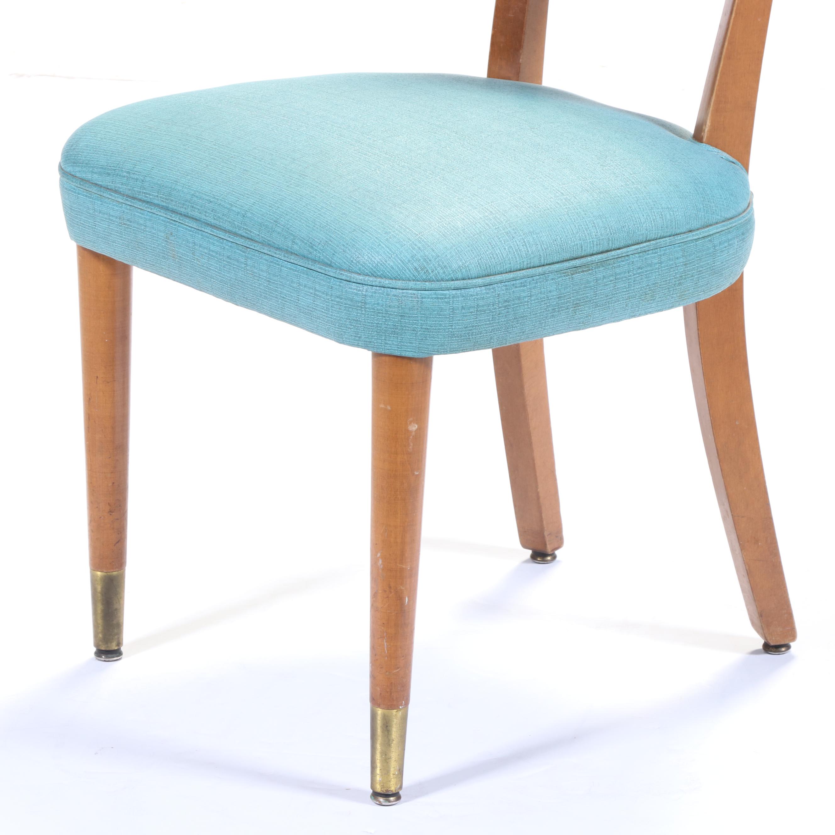 Mid Century Modern Turquoise Vinyl Upholstered Side Chair