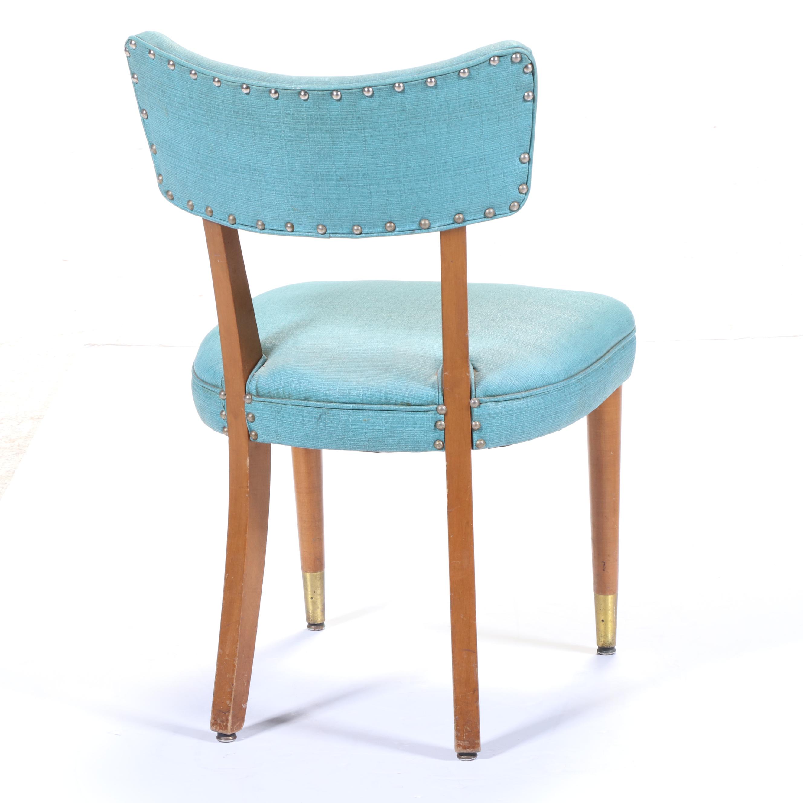 Mid Century Modern Turquoise Vinyl Upholstered Side Chair