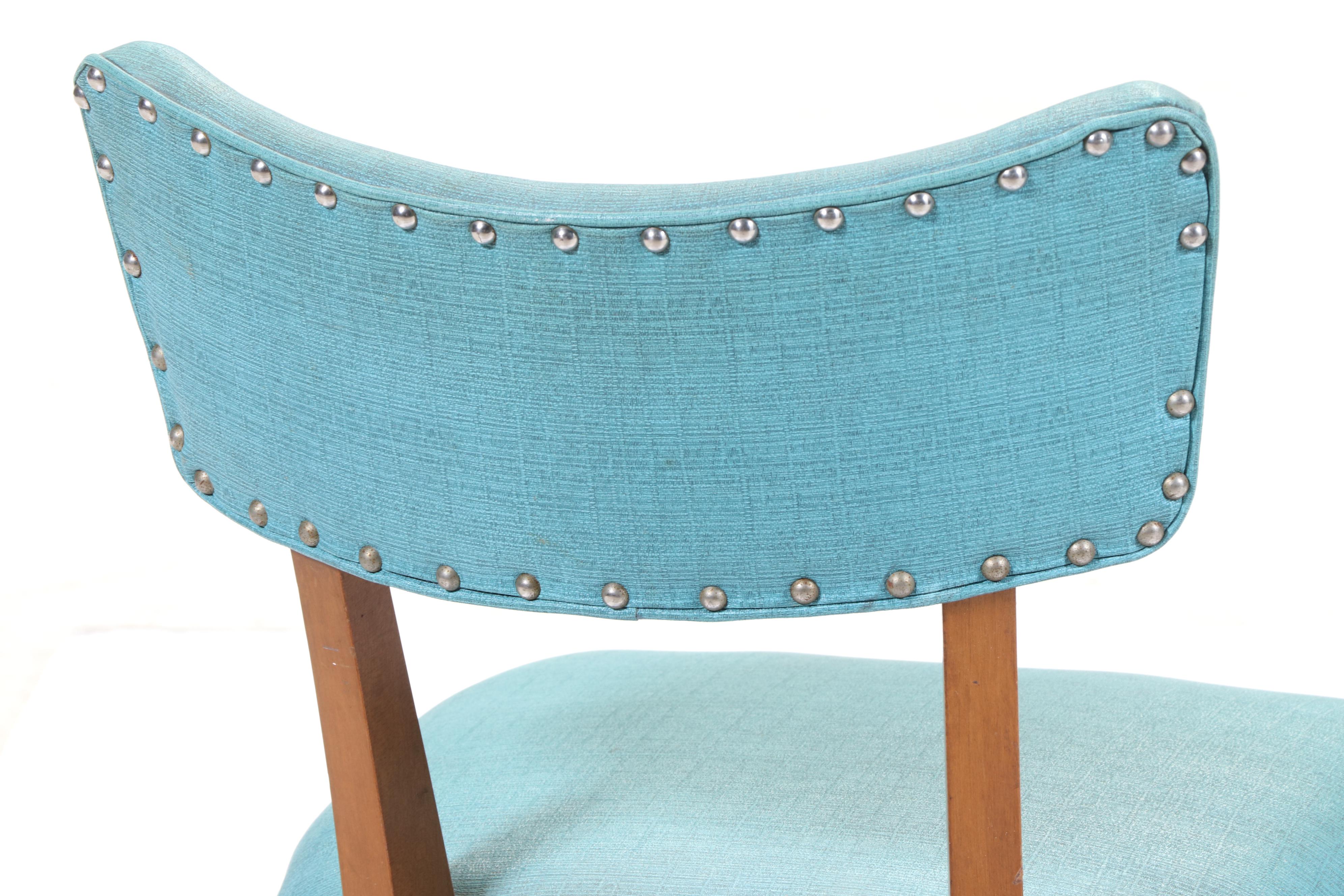 Mid Century Modern Turquoise Vinyl Upholstered Side Chair