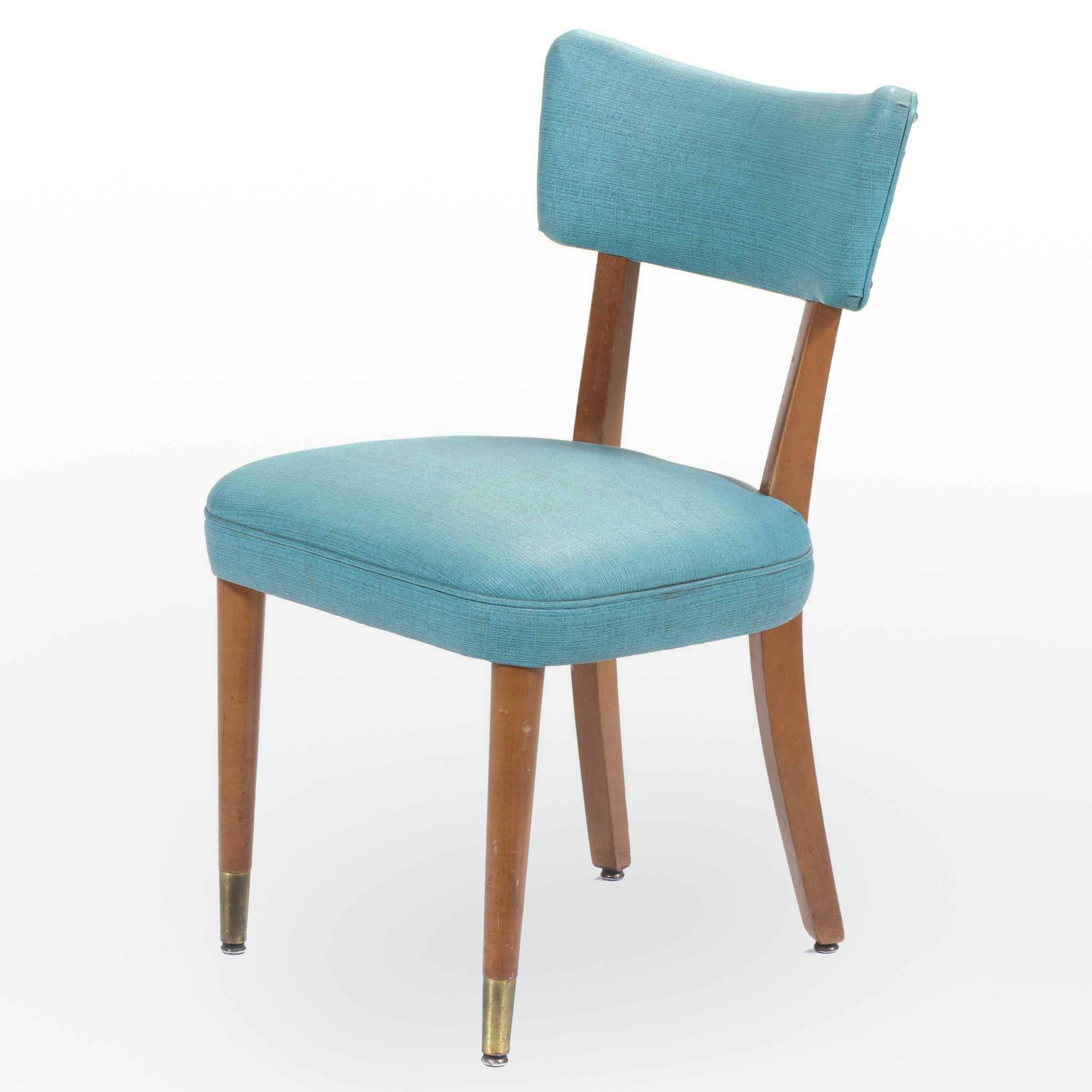 Mid Century Modern Turquoise Vinyl Upholstered Side Chair