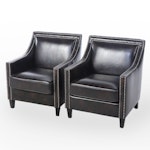 Pair of Contemporary Nailhead Trimmed Faux Leather Upholstered Club Chairs