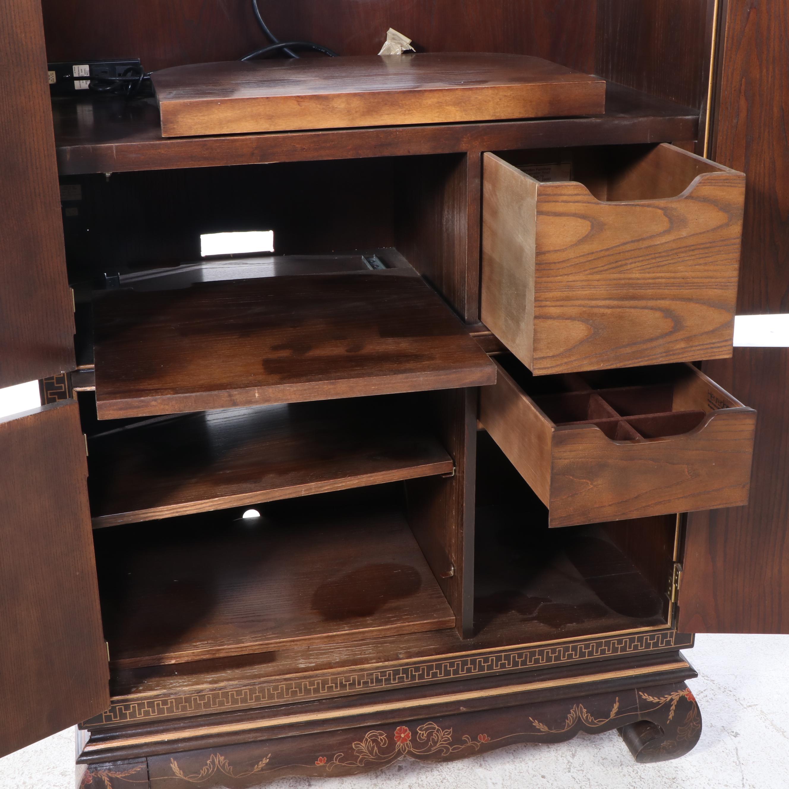 Henredon Brass-Mounted and Chinoiserie-Decorated Elm Media Cabinet, Late 20th C.