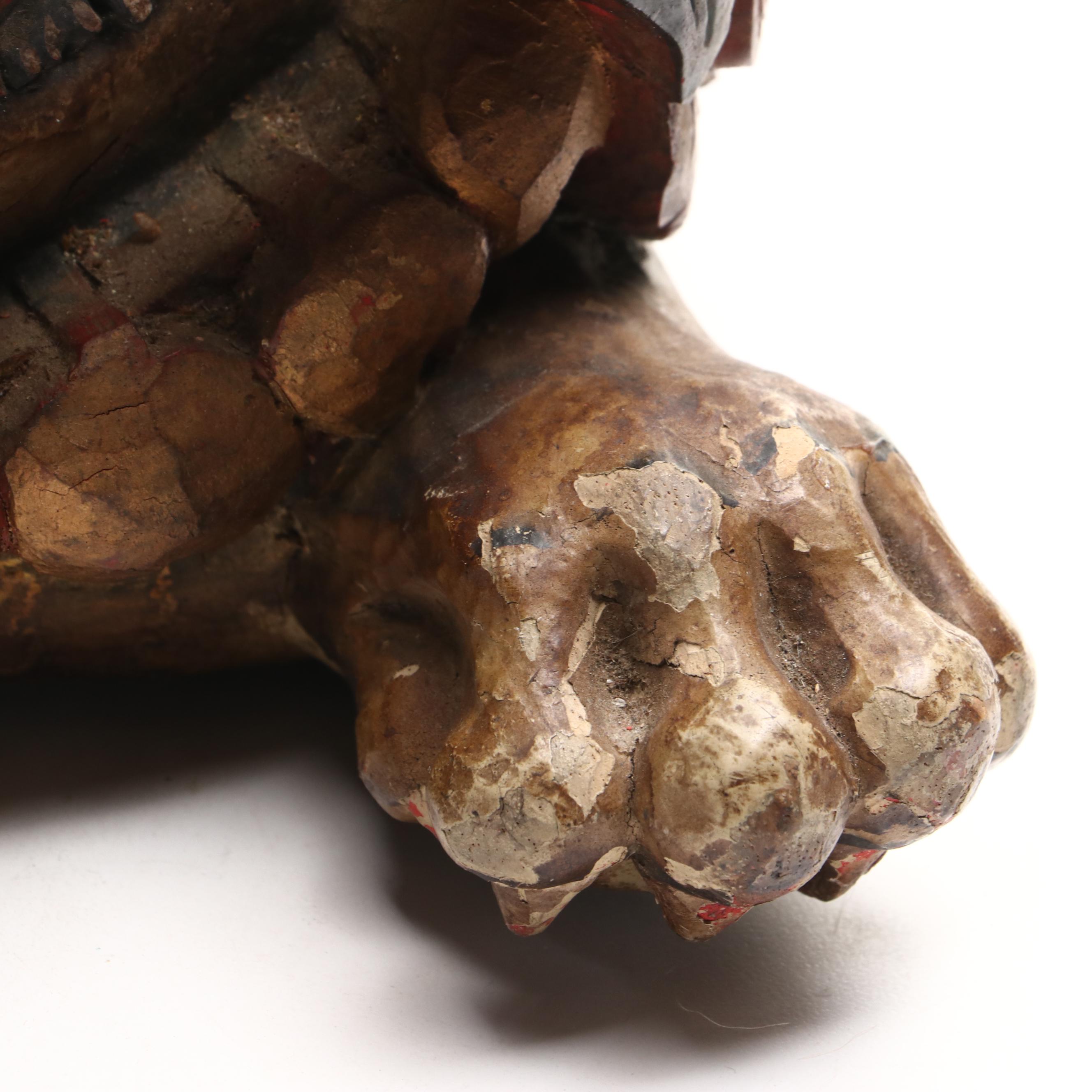 Pair of Chinese Carved and Polychrome-Painted "Shishi" Guardian Lions