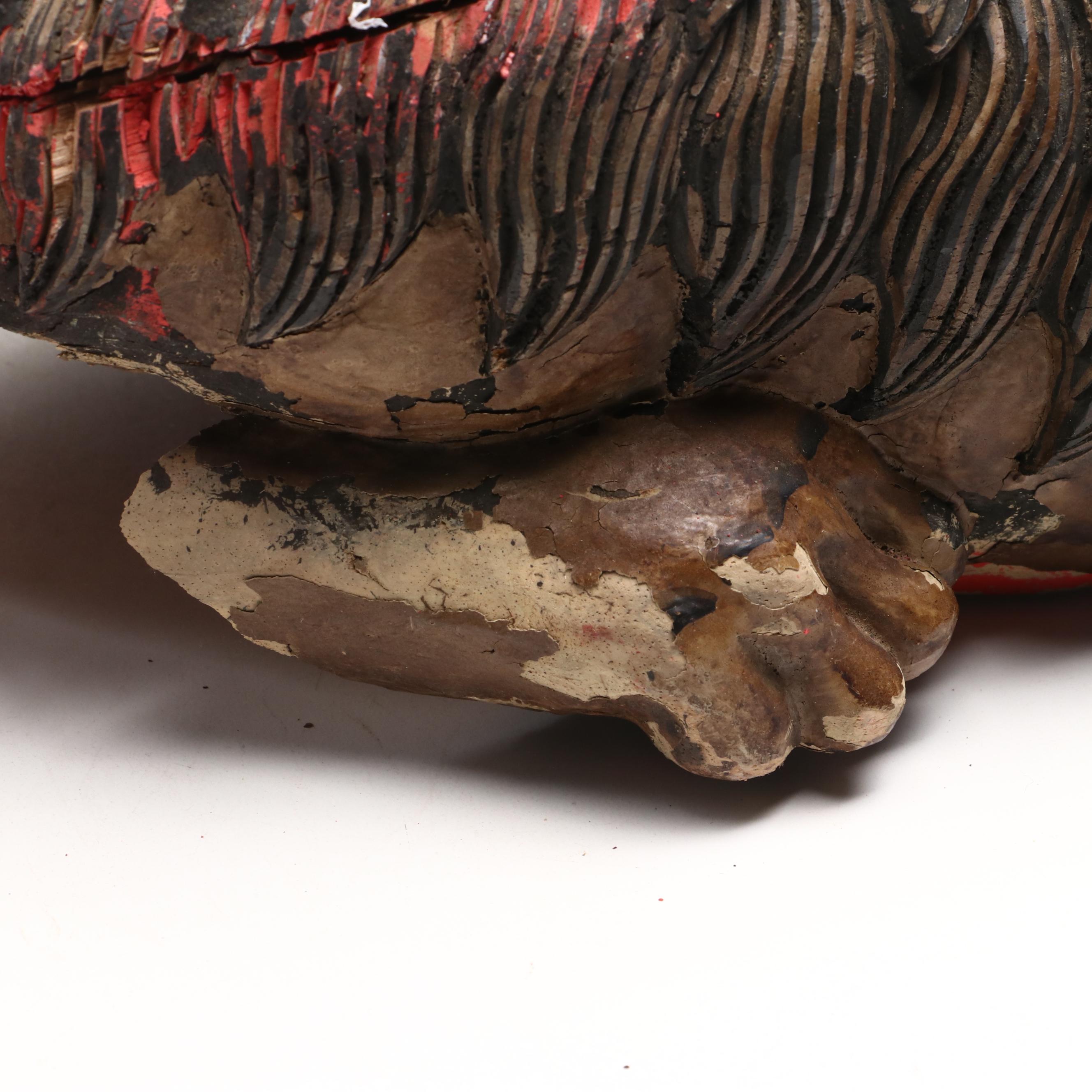 Pair of Chinese Carved and Polychrome-Painted "Shishi" Guardian Lions