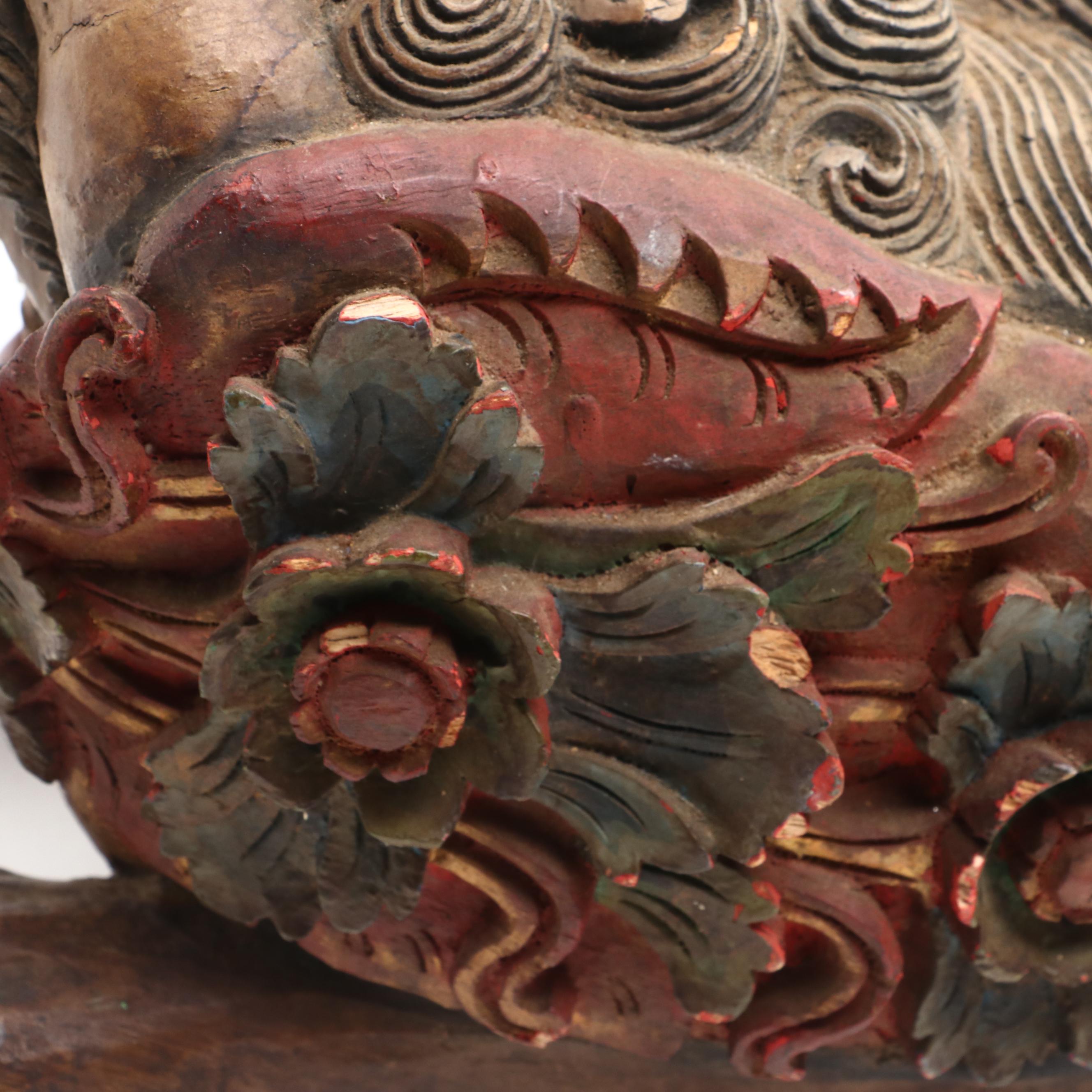 Pair of Chinese Carved and Polychrome-Painted "Shishi" Guardian Lions