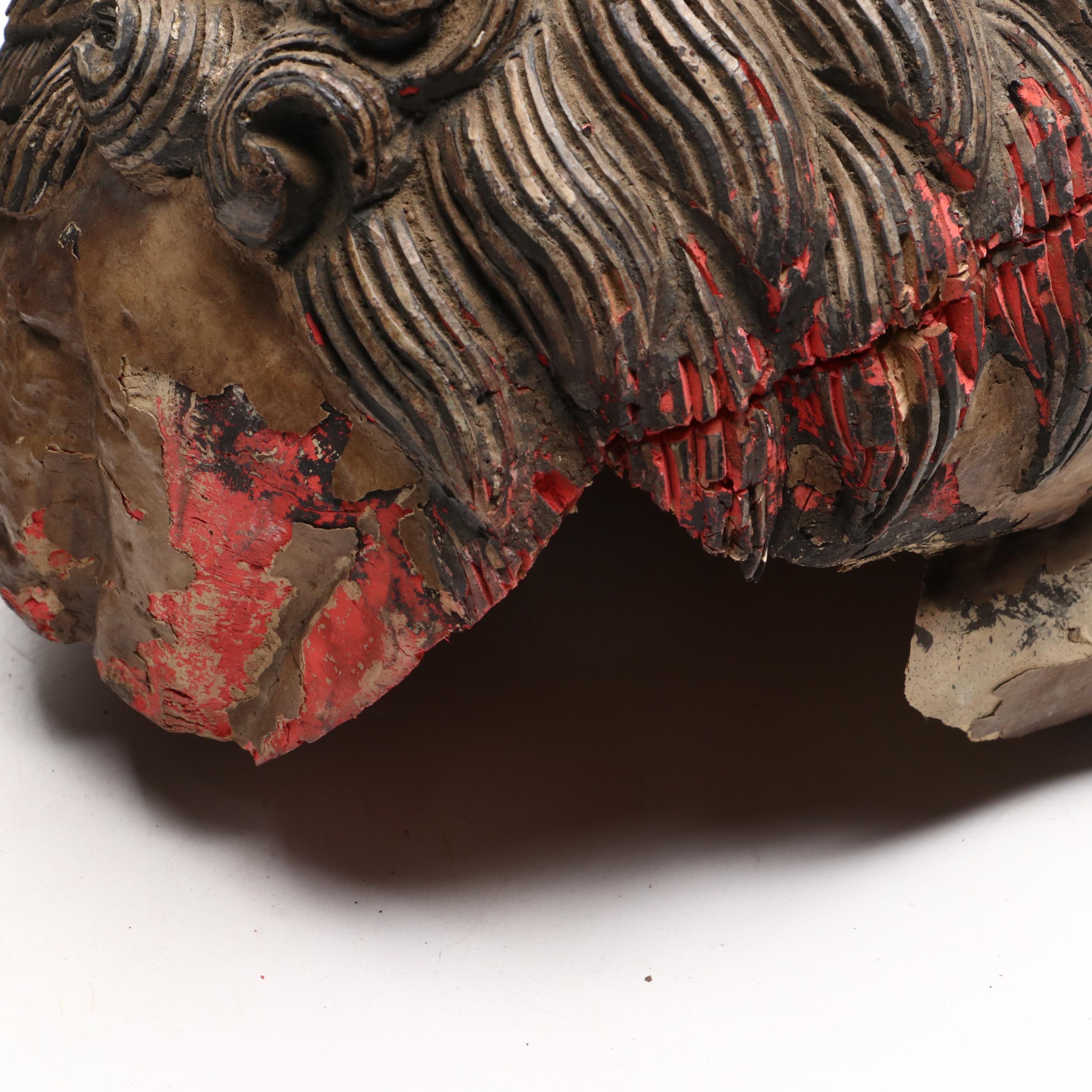 Pair of Chinese Carved and Polychrome-Painted "Shishi" Guardian Lions