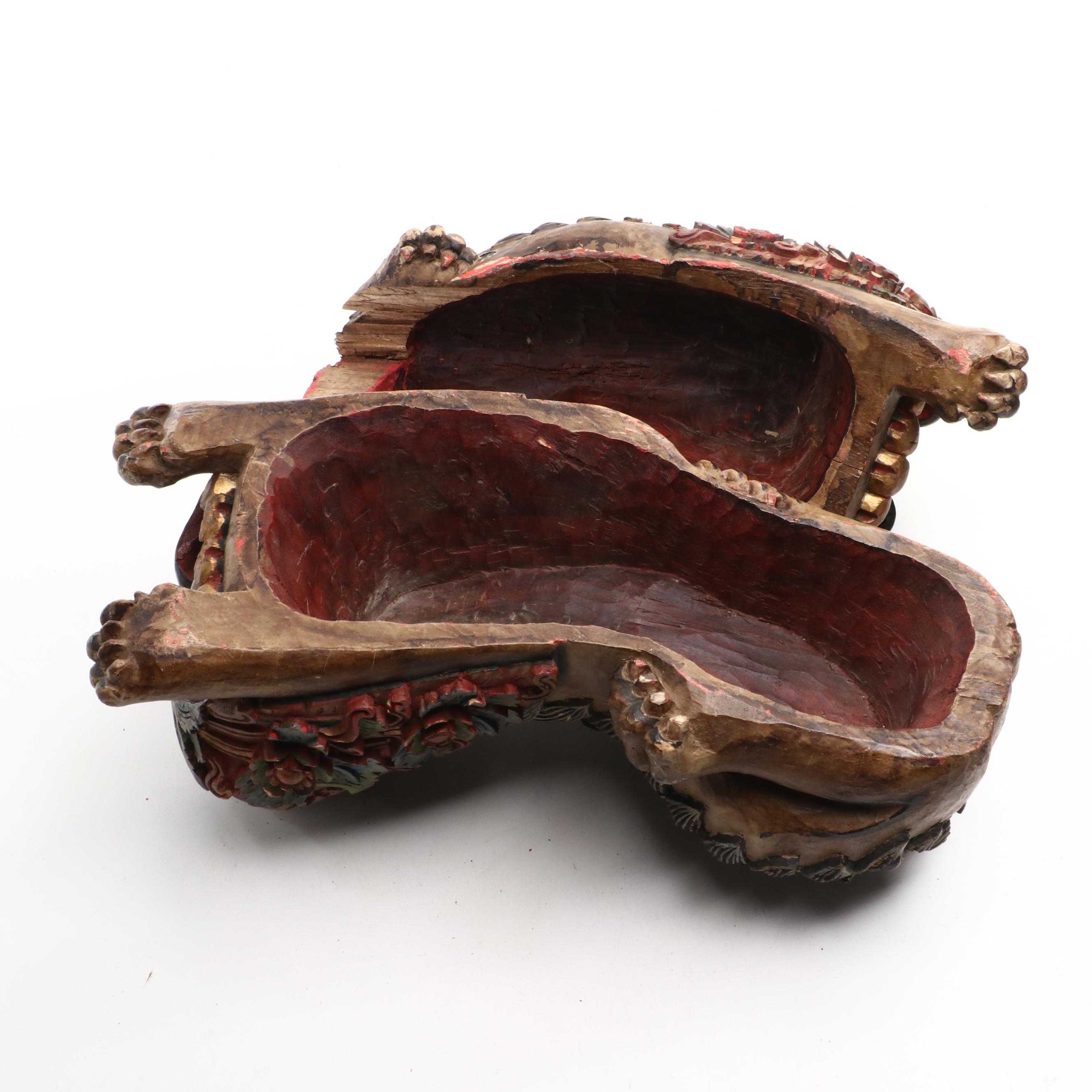 Pair of Chinese Carved and Polychrome-Painted "Shishi" Guardian Lions