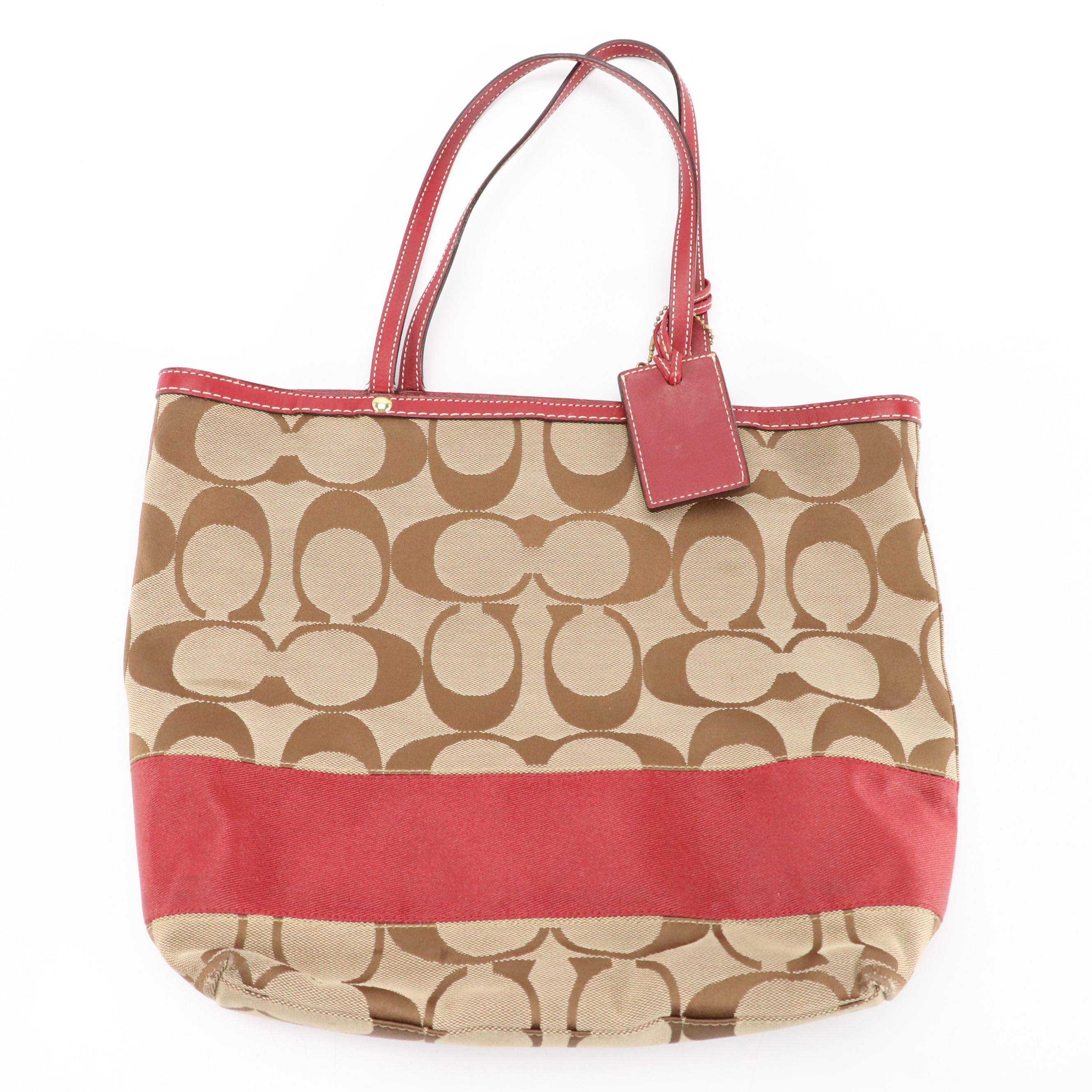 Coach Signature C Canvas Tri-Fold Wallet, Shoulder Bags & Signature Stripe Tote