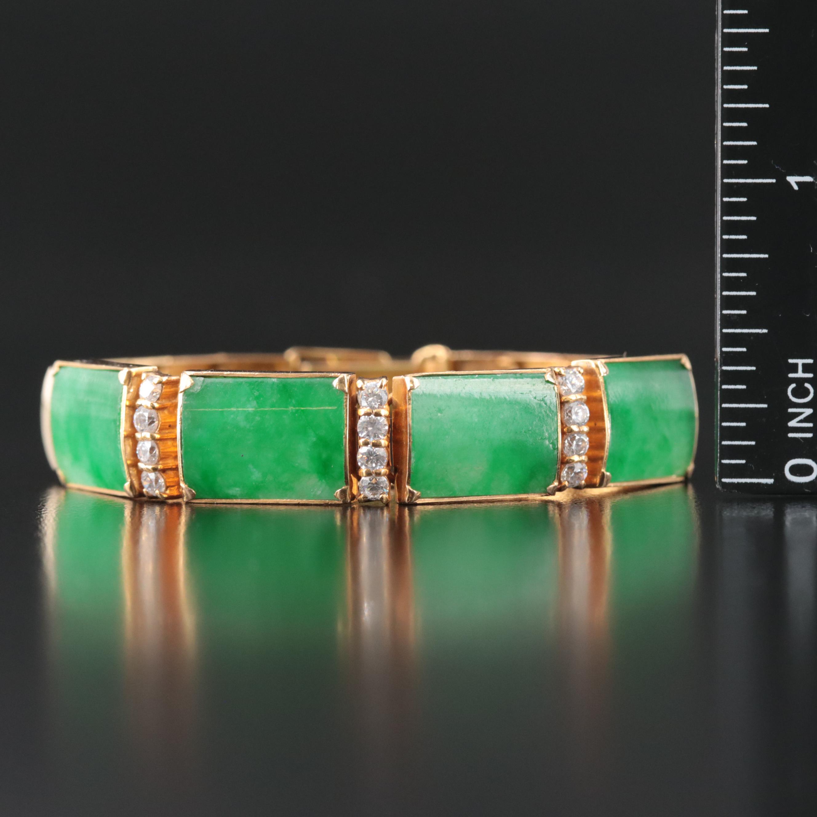 14K Jadeite and CZ Bracelet