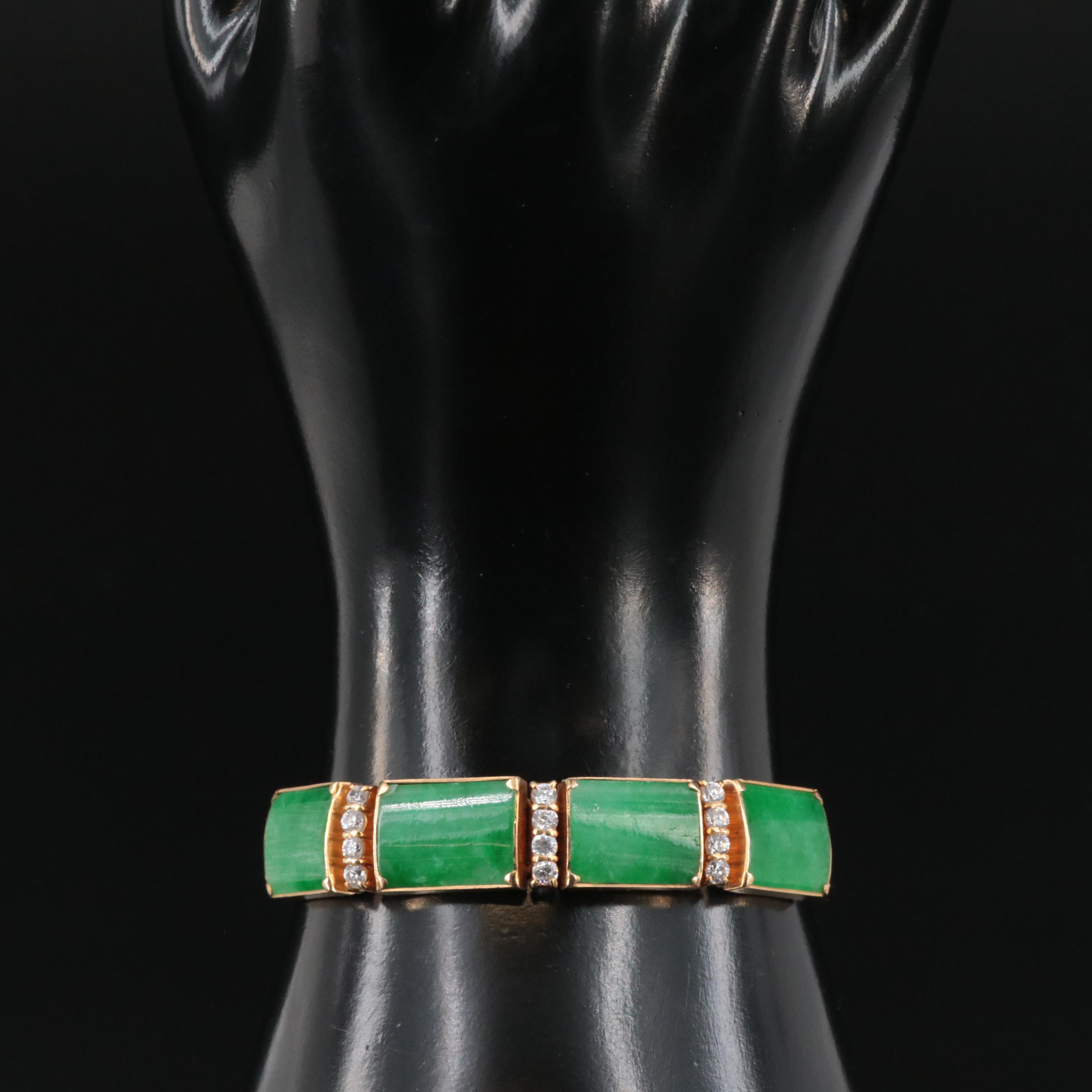 14K Jadeite and CZ Bracelet