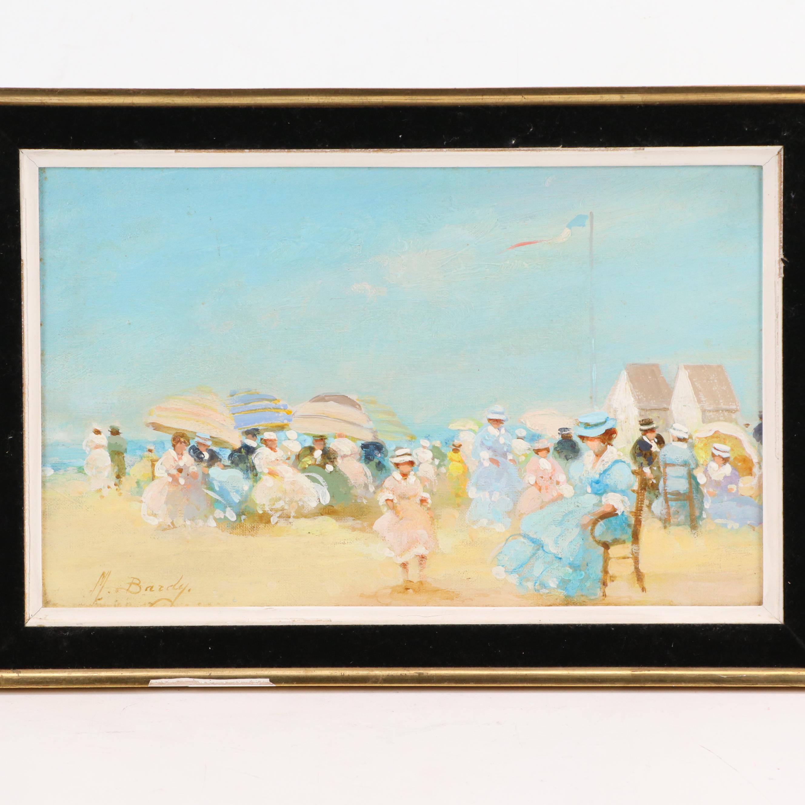 M. Bardy Impressionist Style Oil Painting of Beach Scene