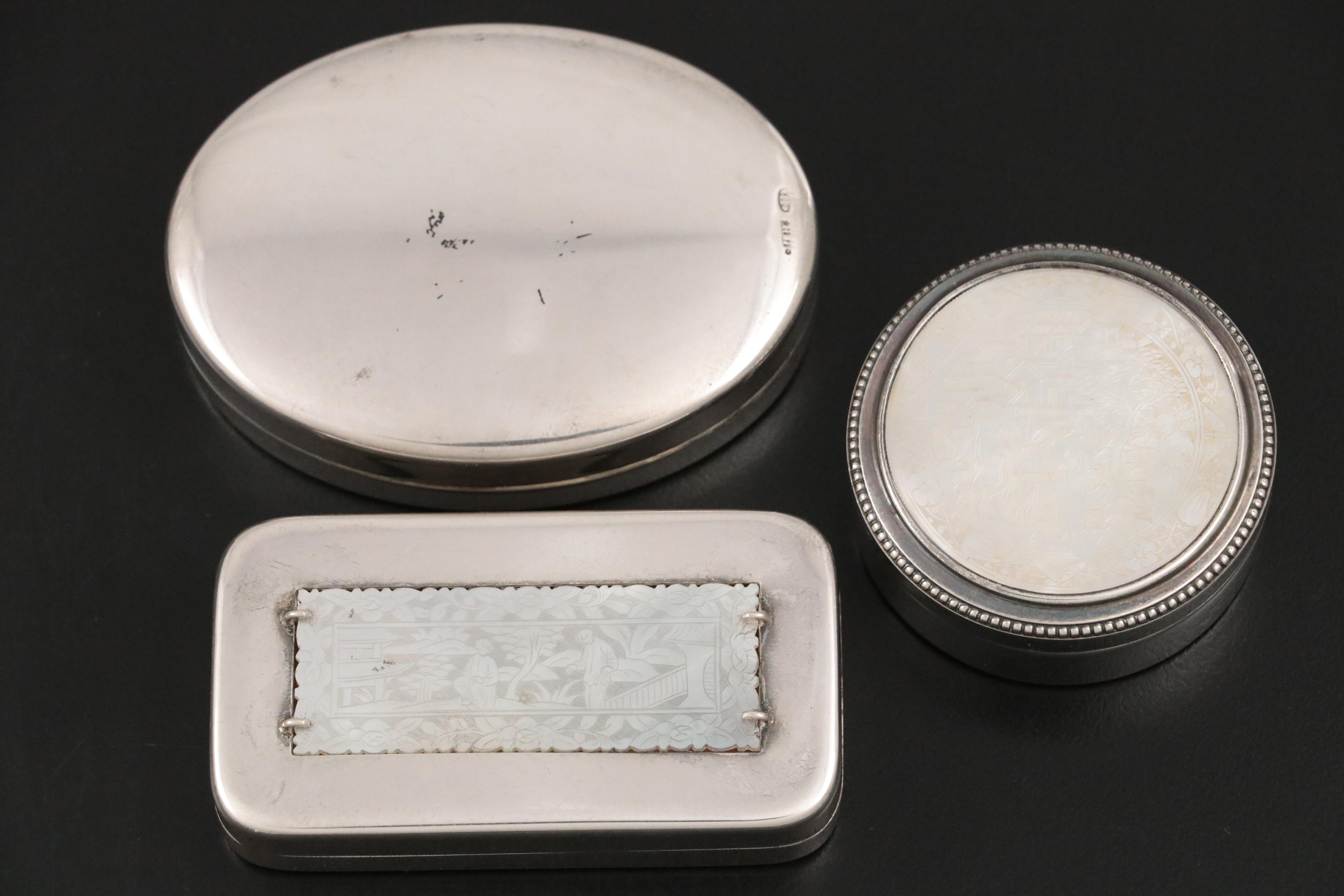 Sterling Silver Salt Spoons with Sterling, 800 Silver, and Silver Plate Boxes