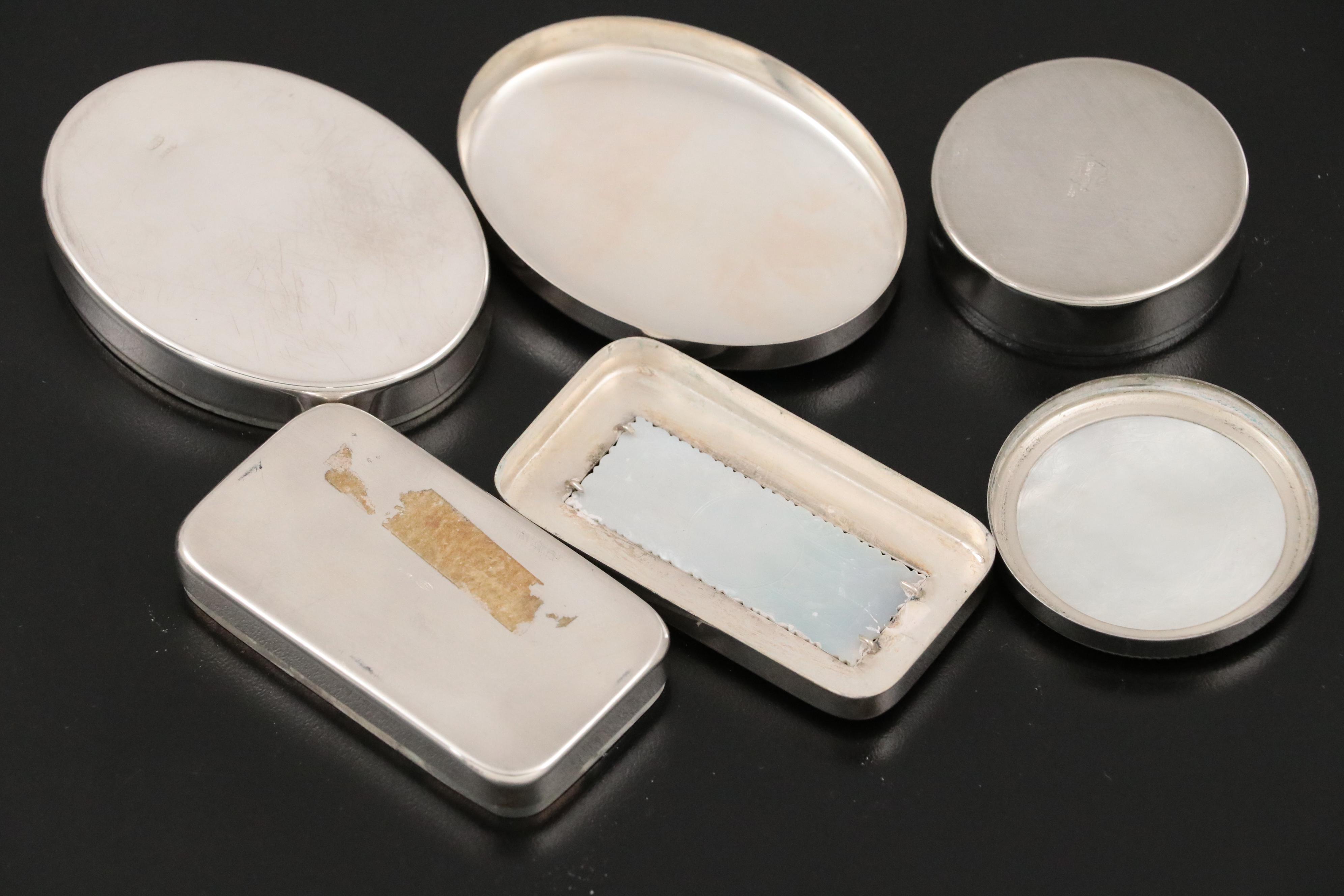 Sterling Silver Salt Spoons with Sterling, 800 Silver, and Silver Plate Boxes