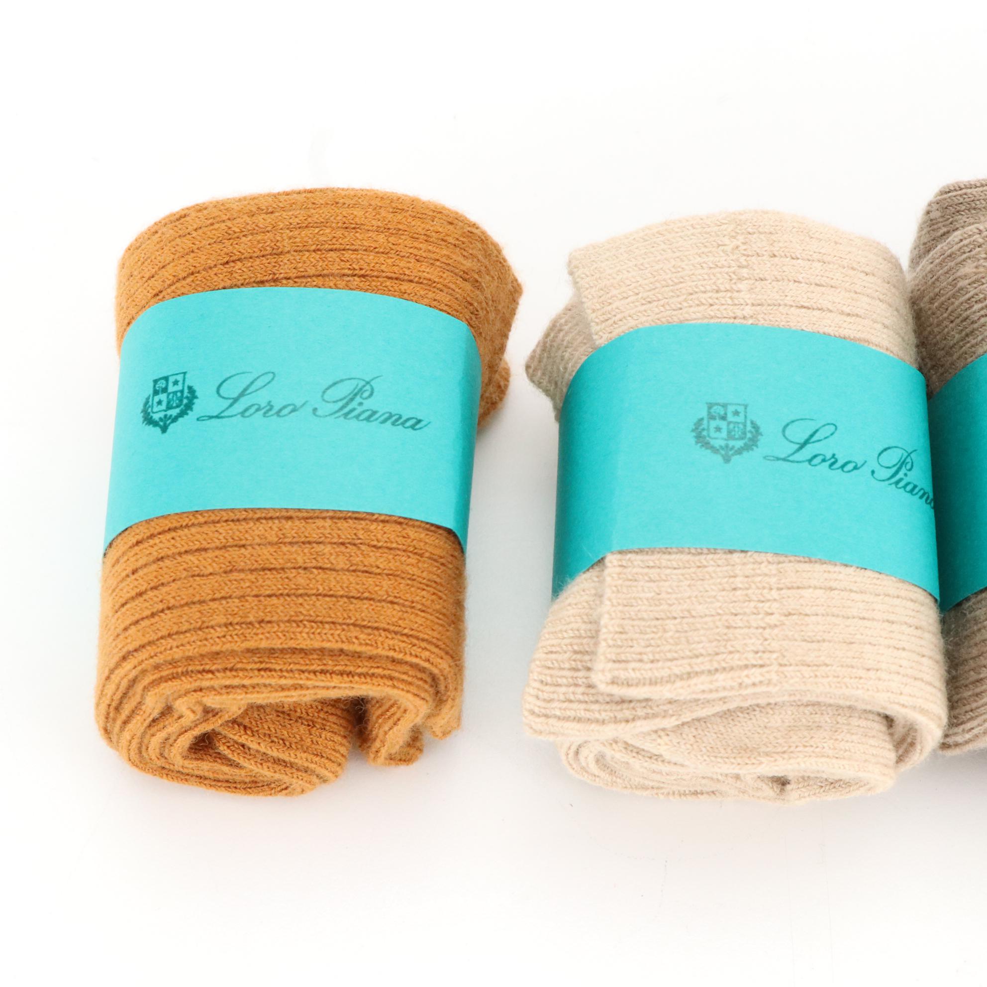 Loro Piana Neutral Tone Wool Sock Set in Box