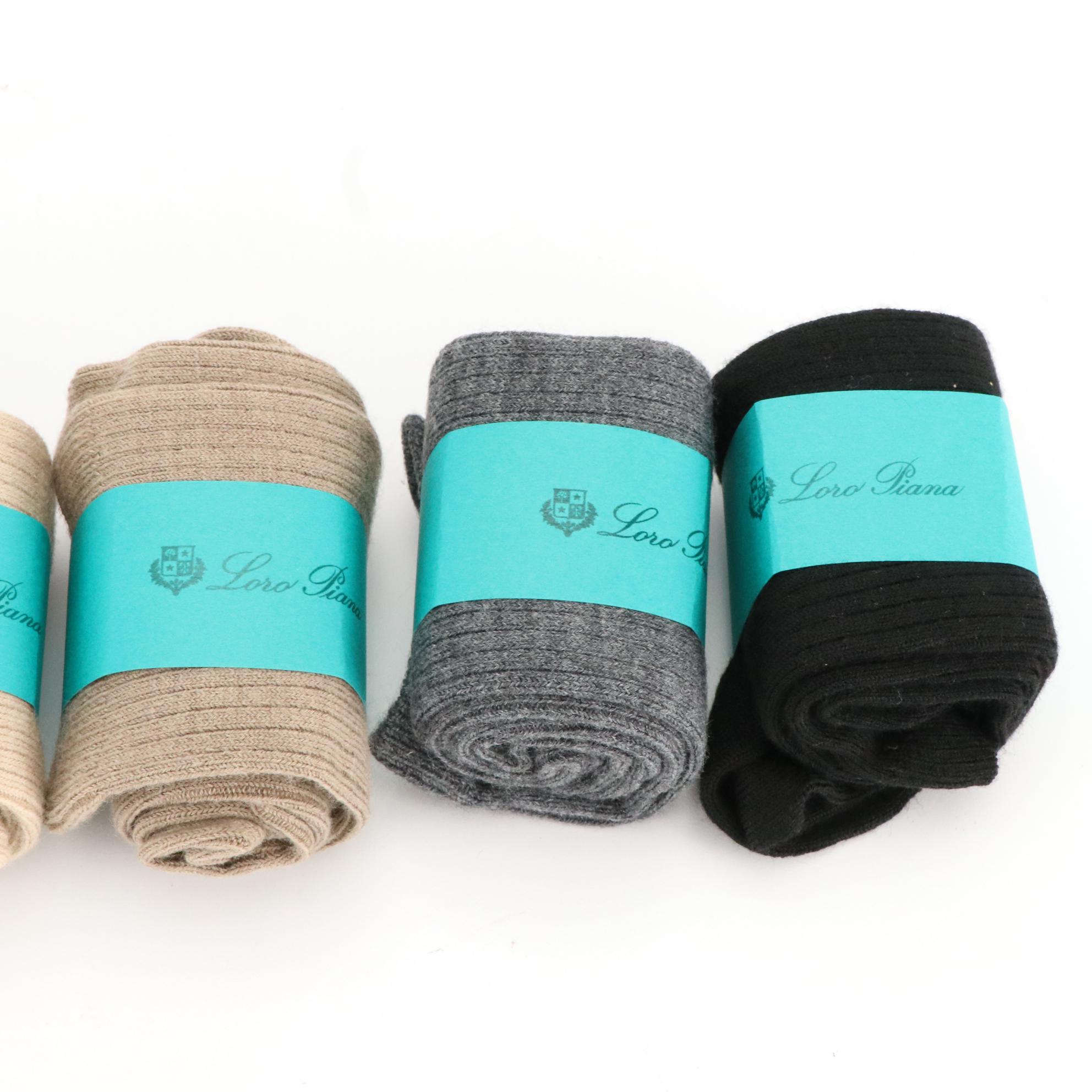 Loro Piana Neutral Tone Wool Sock Set in Box