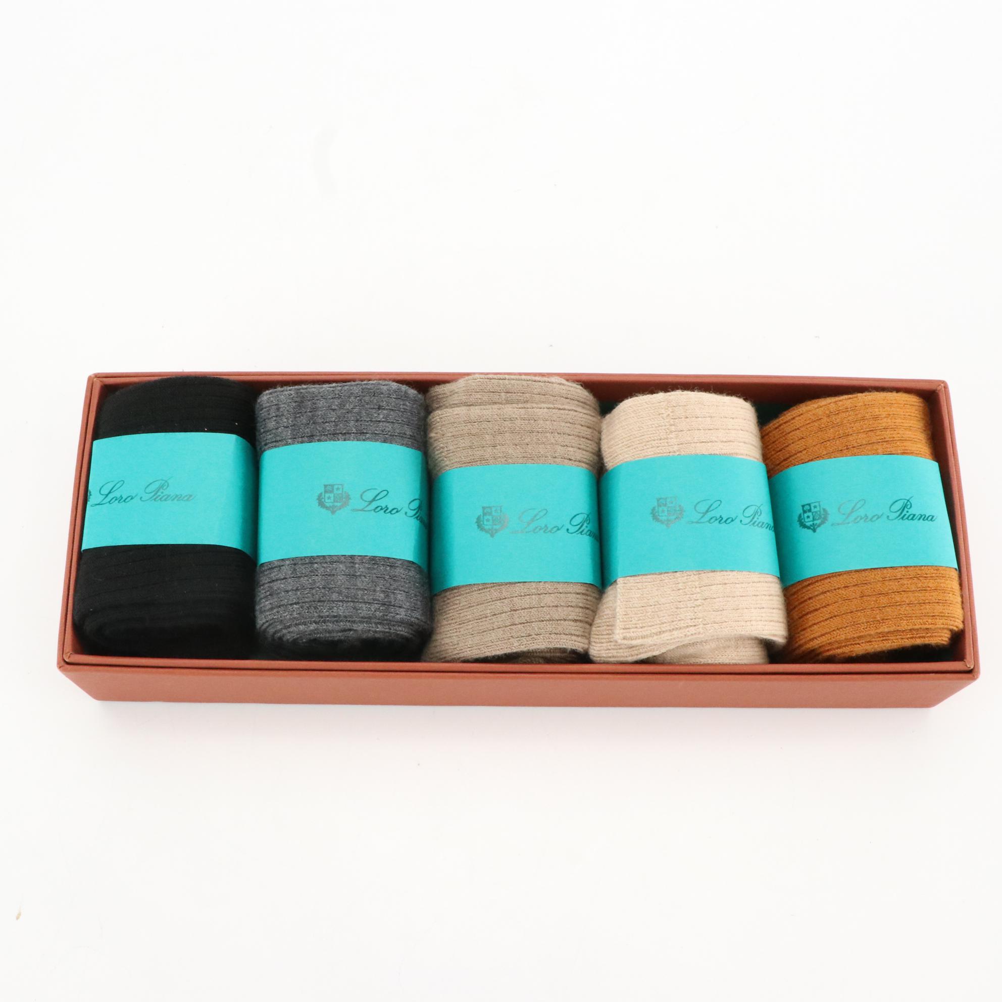 Loro Piana Neutral Tone Wool Sock Set in Box
