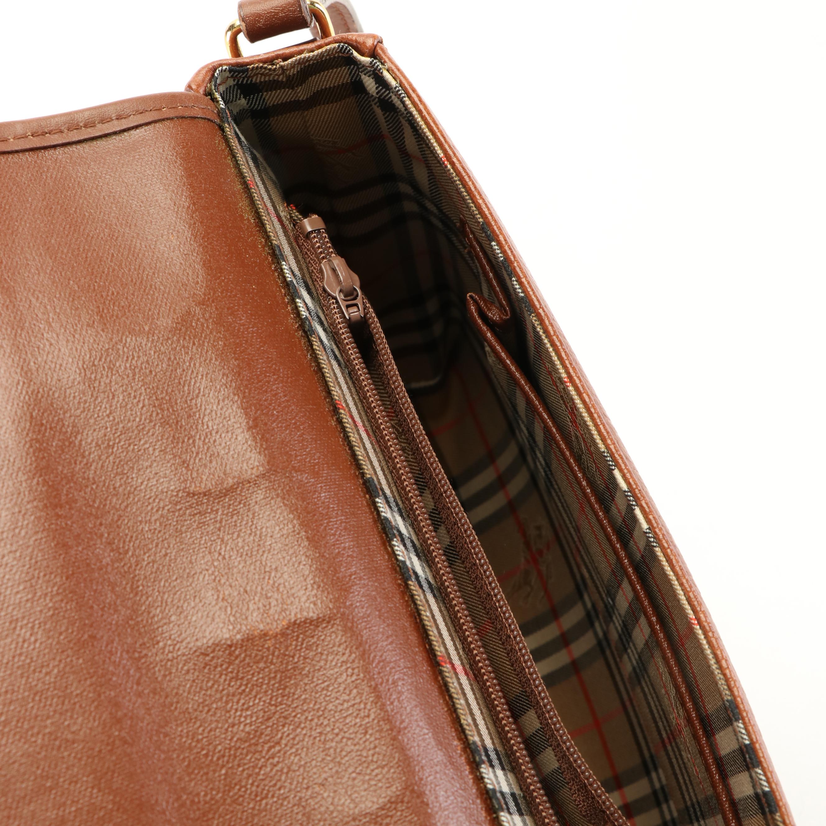 Burberrys Brown Pebbled Leather Shoulder Bag EBTH