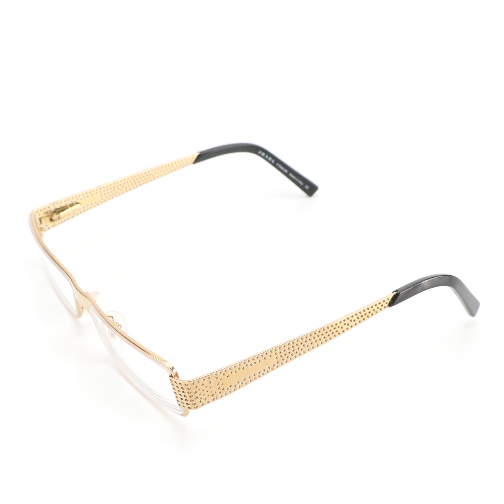 Prada VPR641 5AK-1O1 Rectangular Perforated Titanium Eyeglasses in Case