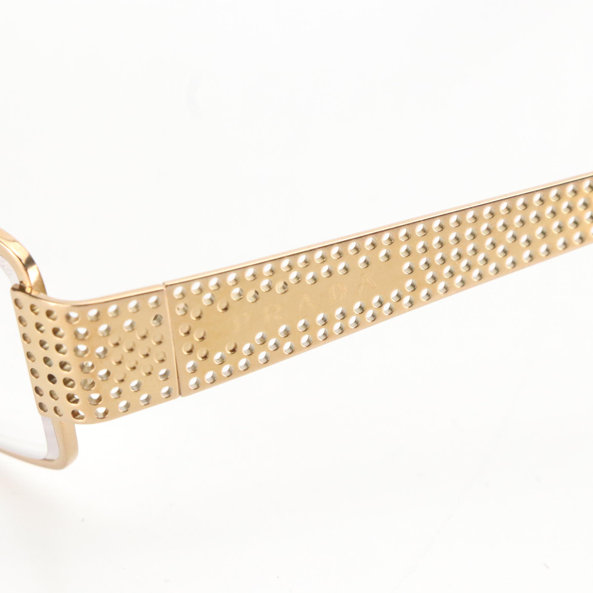 Prada VPR641 5AK-1O1 Rectangular Perforated Titanium Eyeglasses in Case