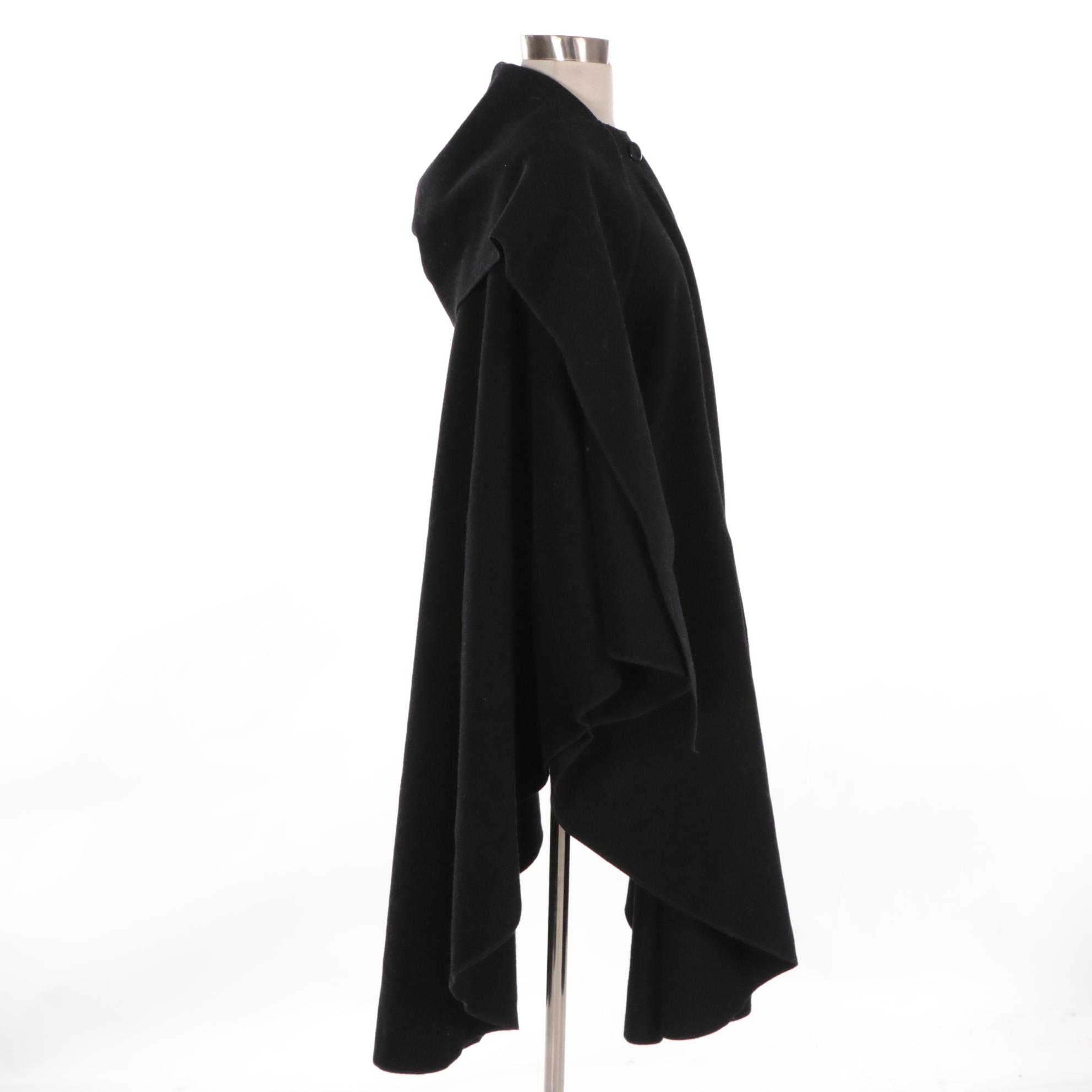 Herman Kay Black Wool Hooded Batwing Cape Coat