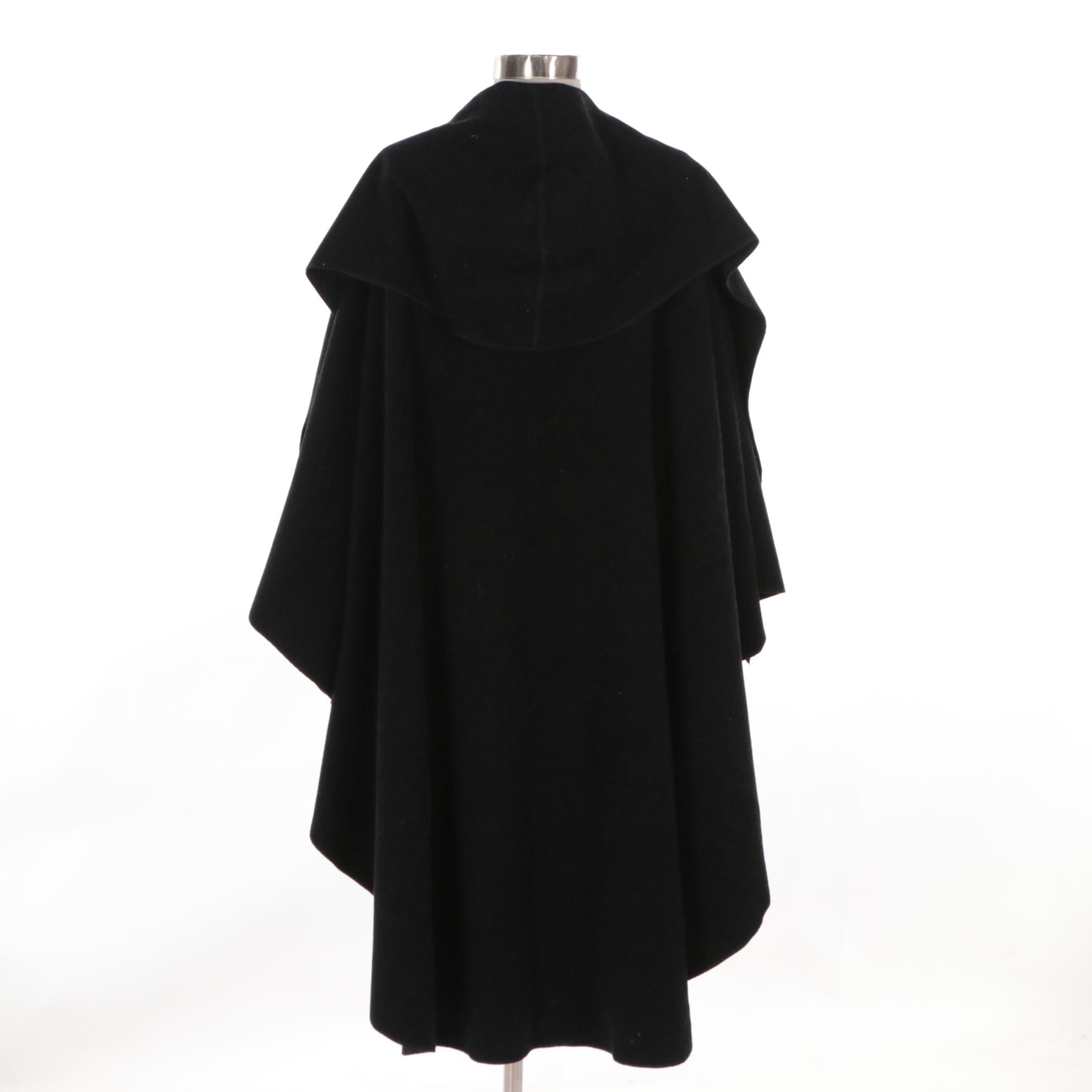 Herman Kay Black Wool Hooded Batwing Cape Coat