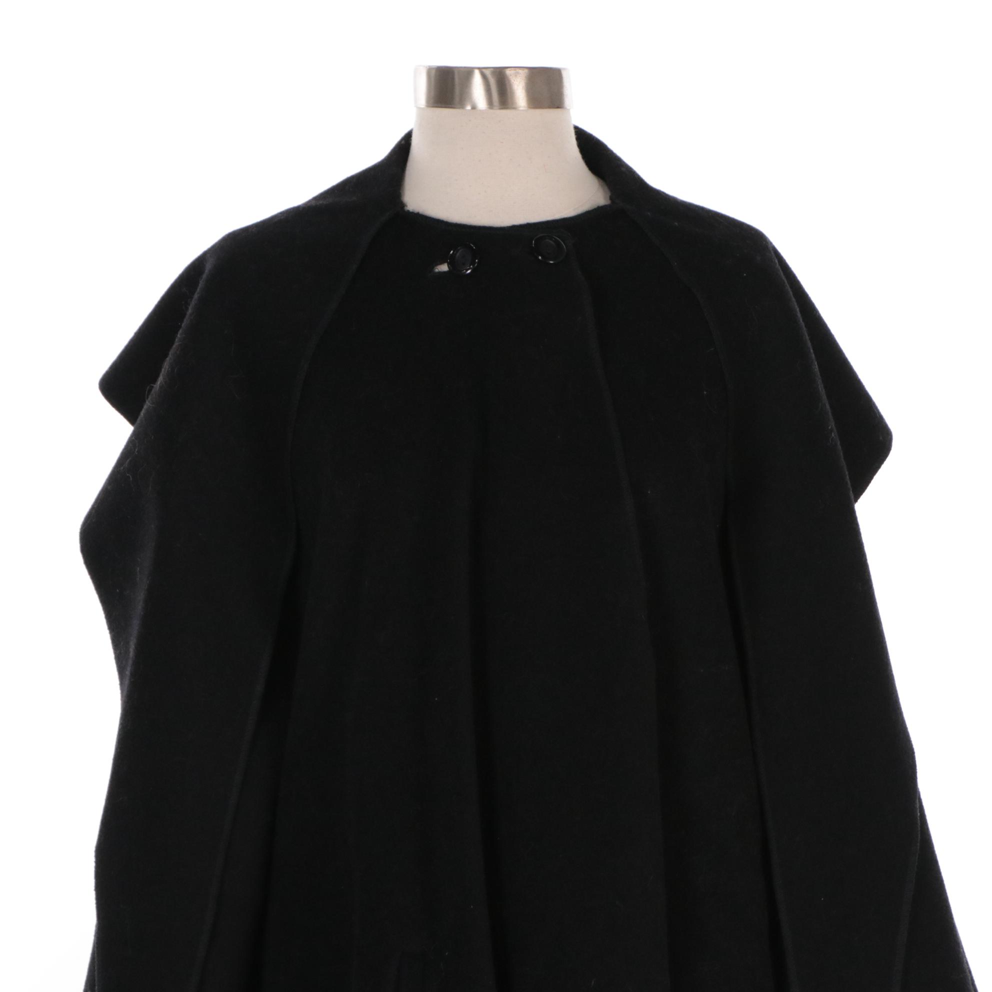 Herman Kay Black Wool Hooded Batwing Cape Coat