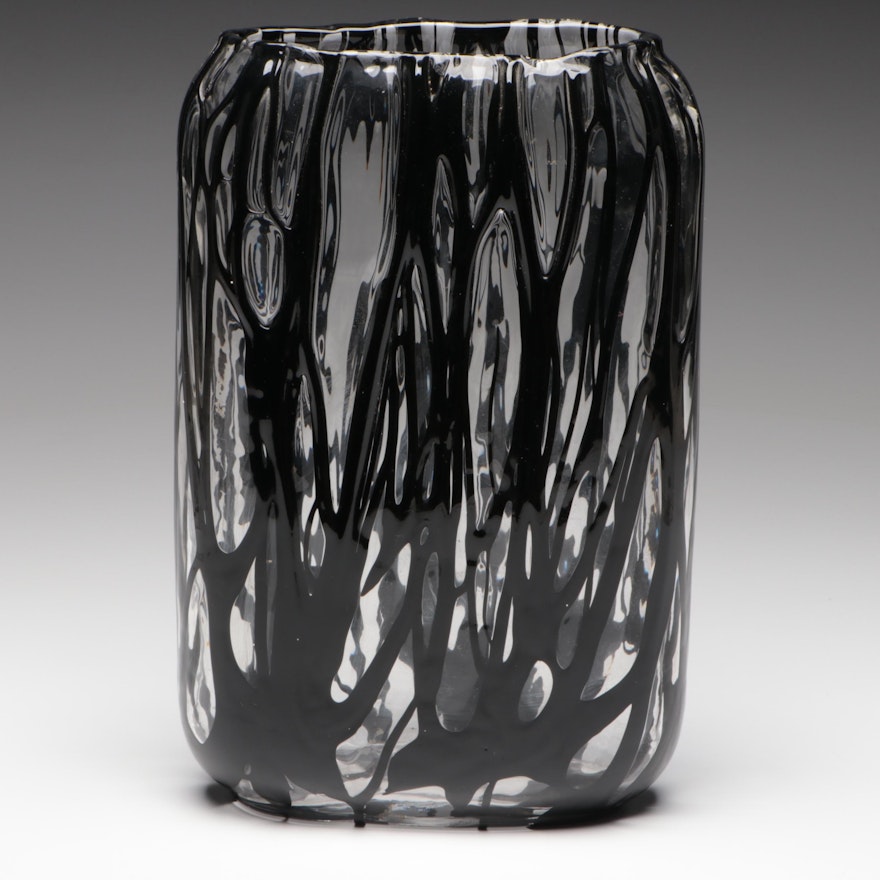 Handmade Black and Clear Art Glass Vase