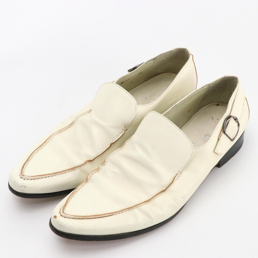 Men's Fendi Pointed-Toe Loafers in Cream Leather