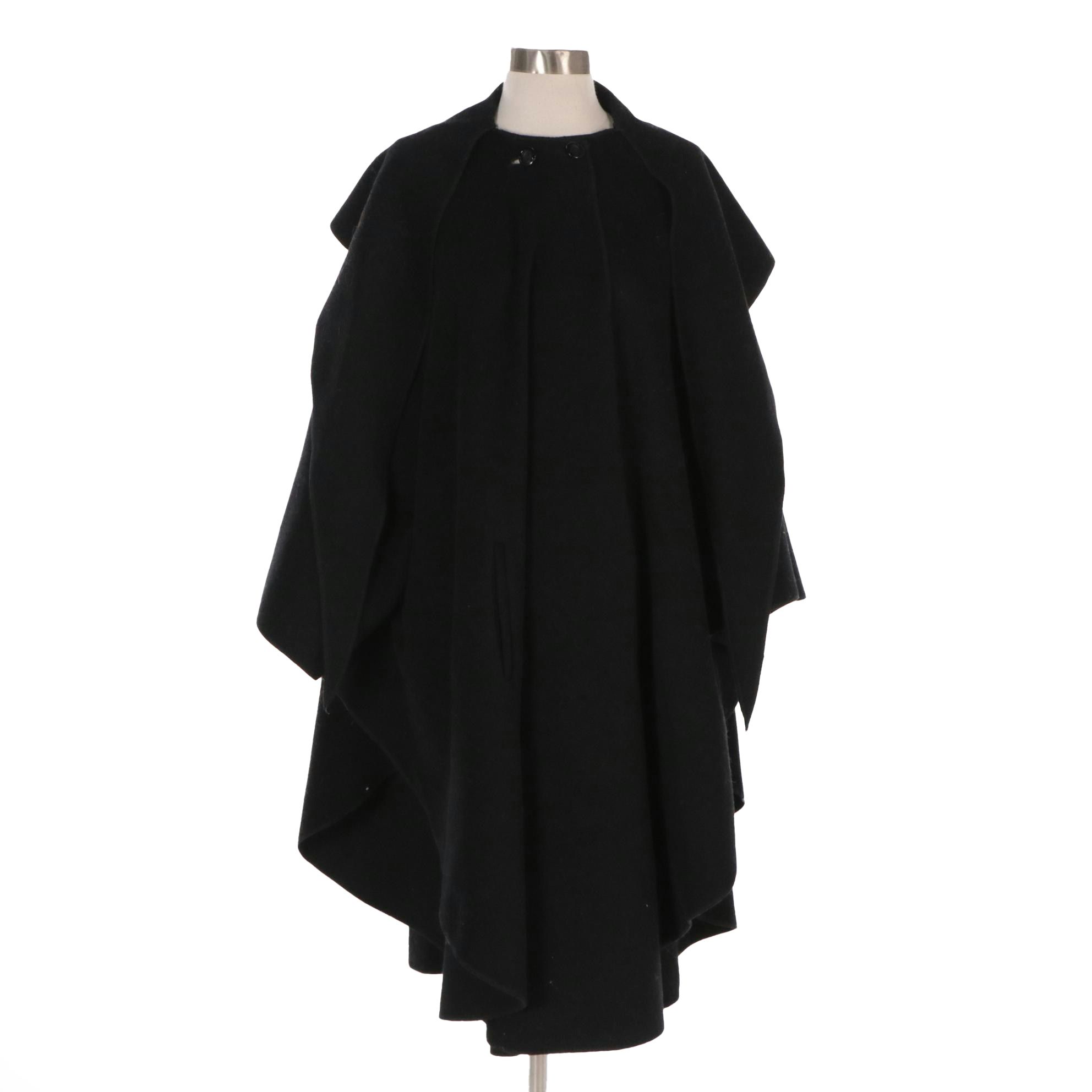 Herman Kay Black Wool Hooded Batwing Cape Coat