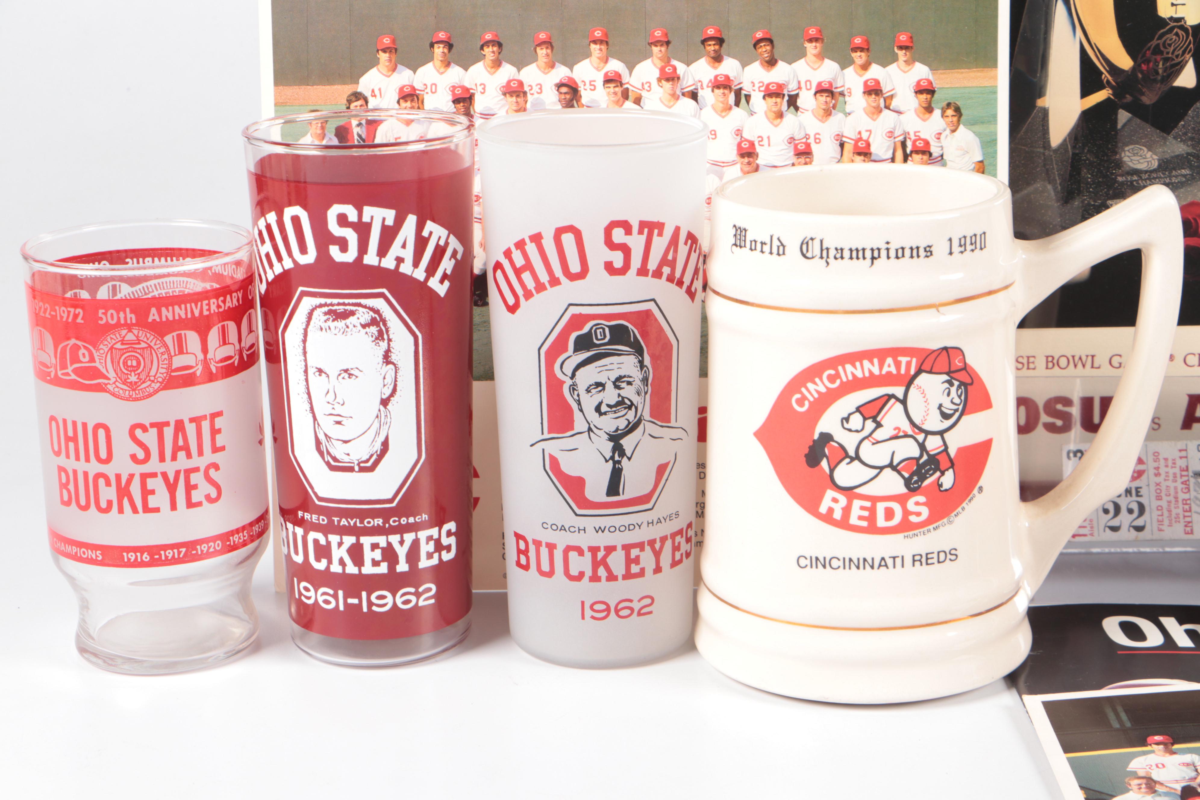 Joe Nuxhall Signed Cincinnati Reds Team Print with Ohio State Memorabilia