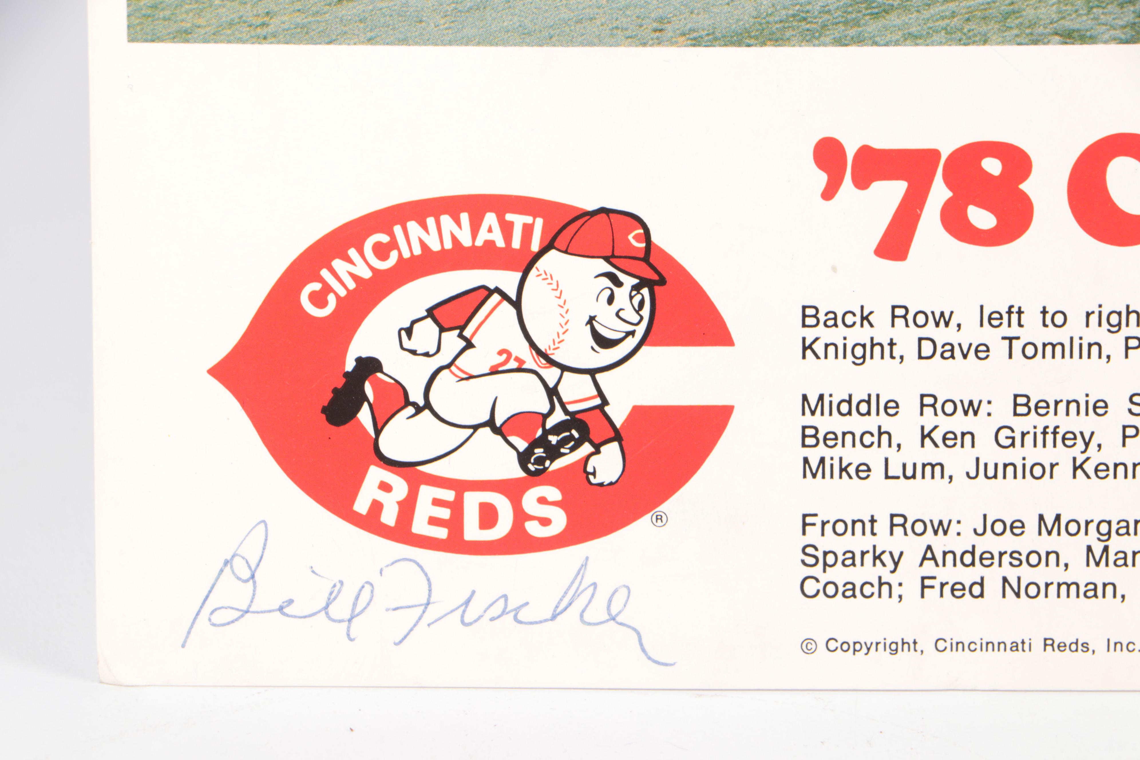 Joe Nuxhall Signed Cincinnati Reds Team Print with Ohio State Memorabilia