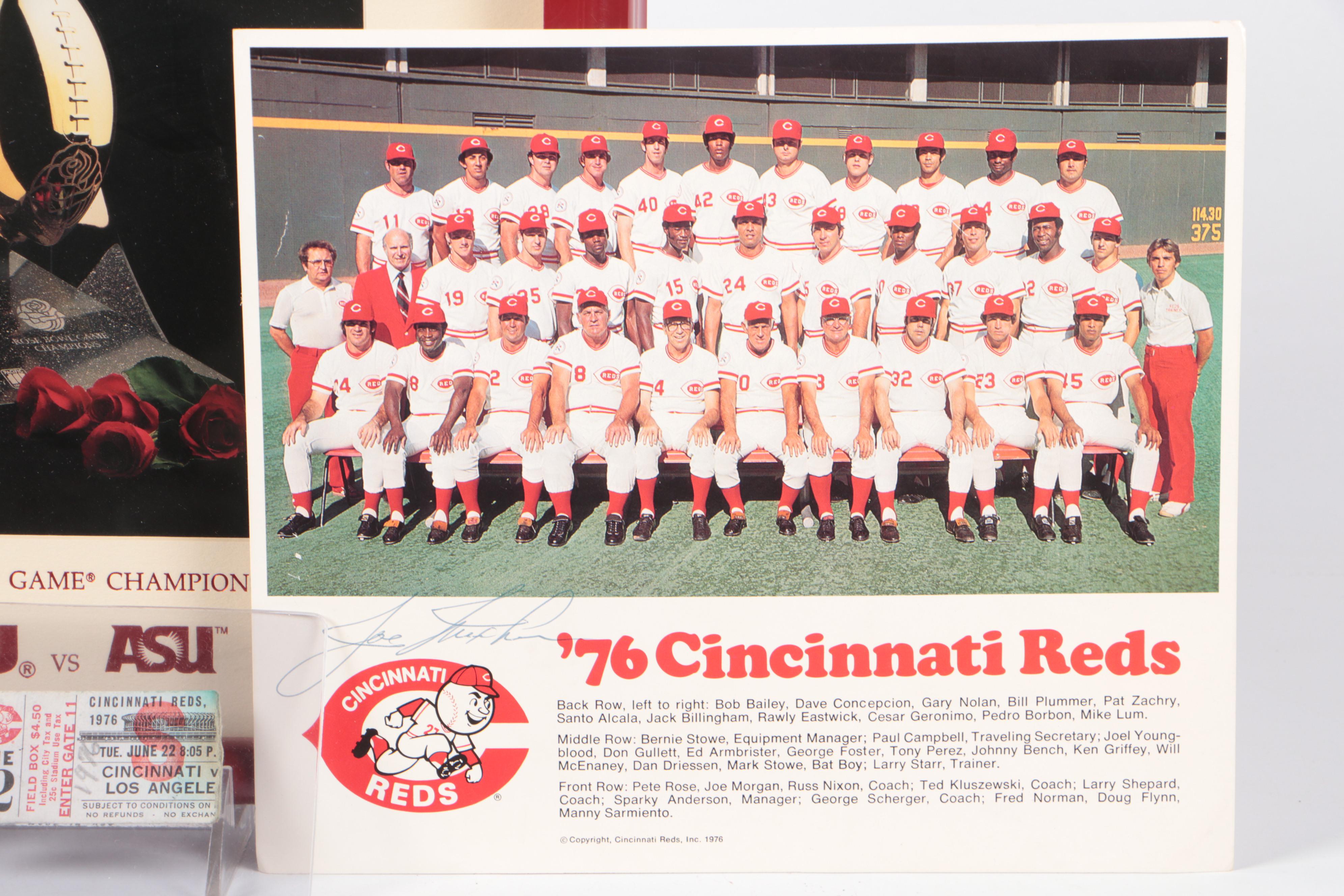 Joe Nuxhall Signed Cincinnati Reds Team Print with Ohio State Memorabilia