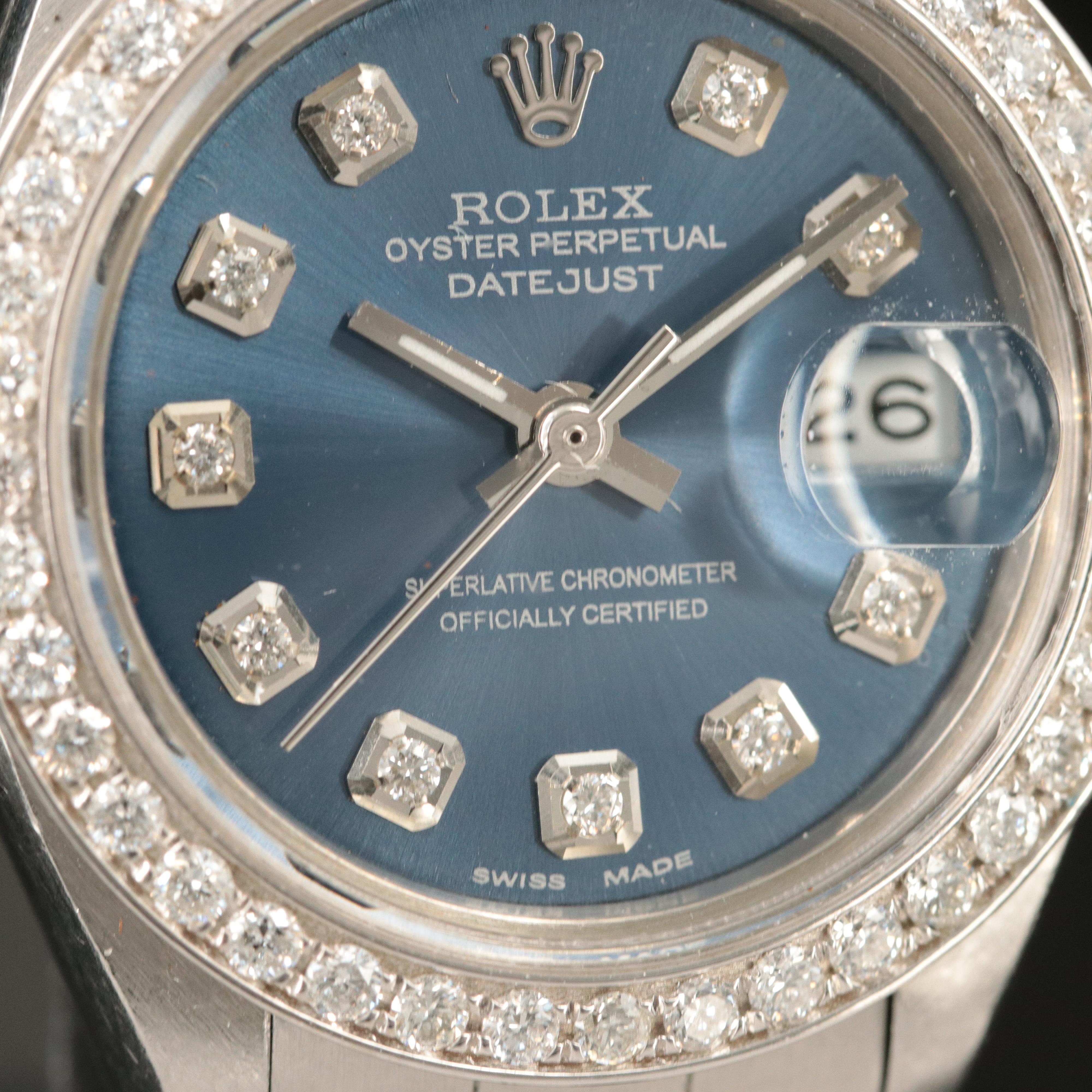 1982 Rolex Custom Diamond Dial and Bezel Datejust Watch