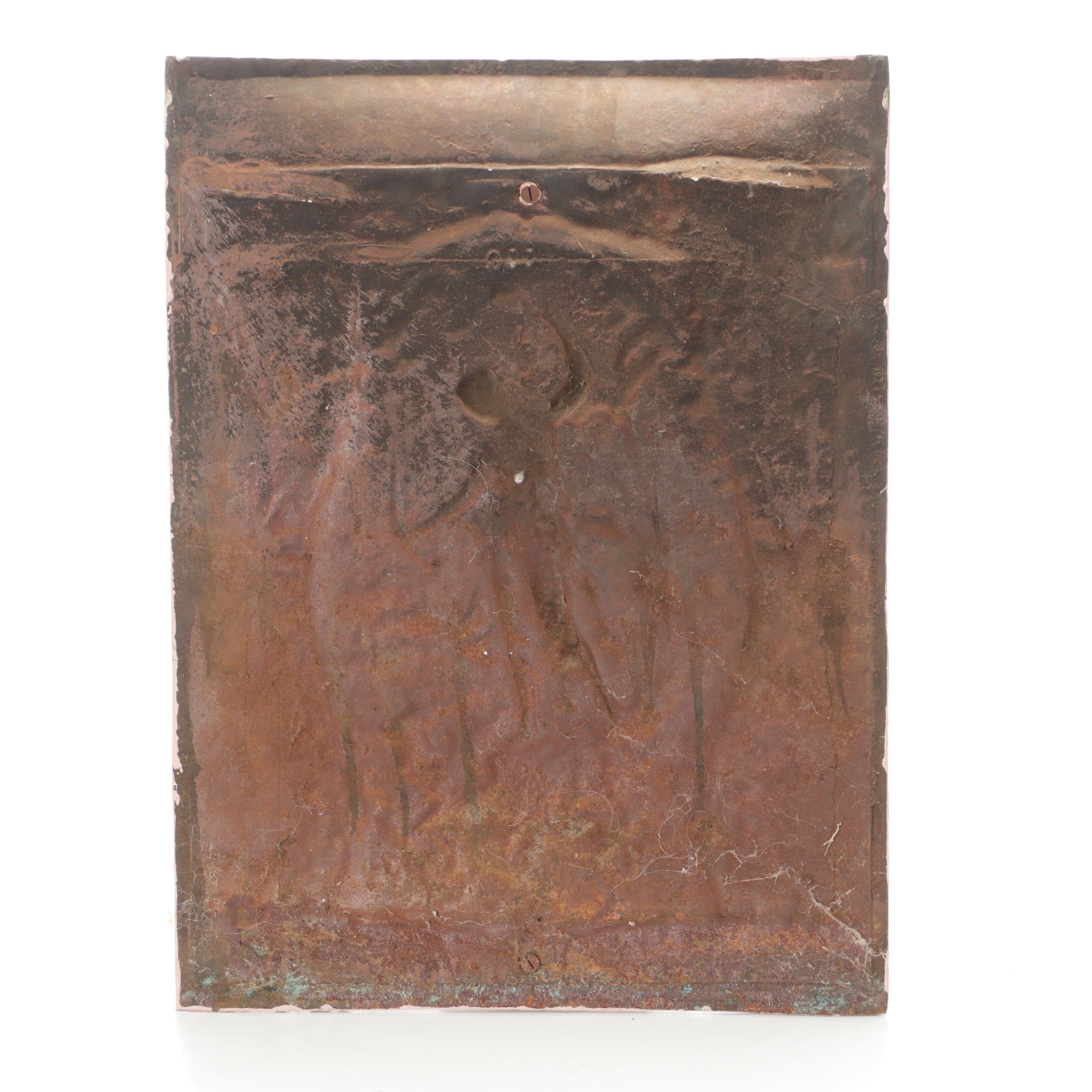 Embossed Neoclassical Motif Metal Fireplace Summer Cover and Surround