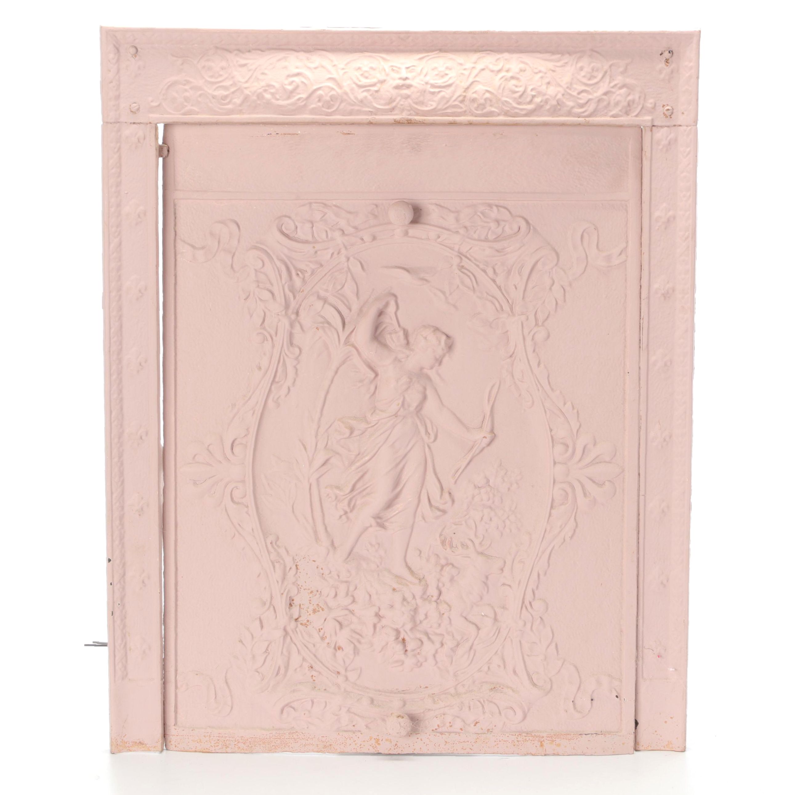 Embossed Neoclassical Motif Metal Fireplace Summer Cover and Surround