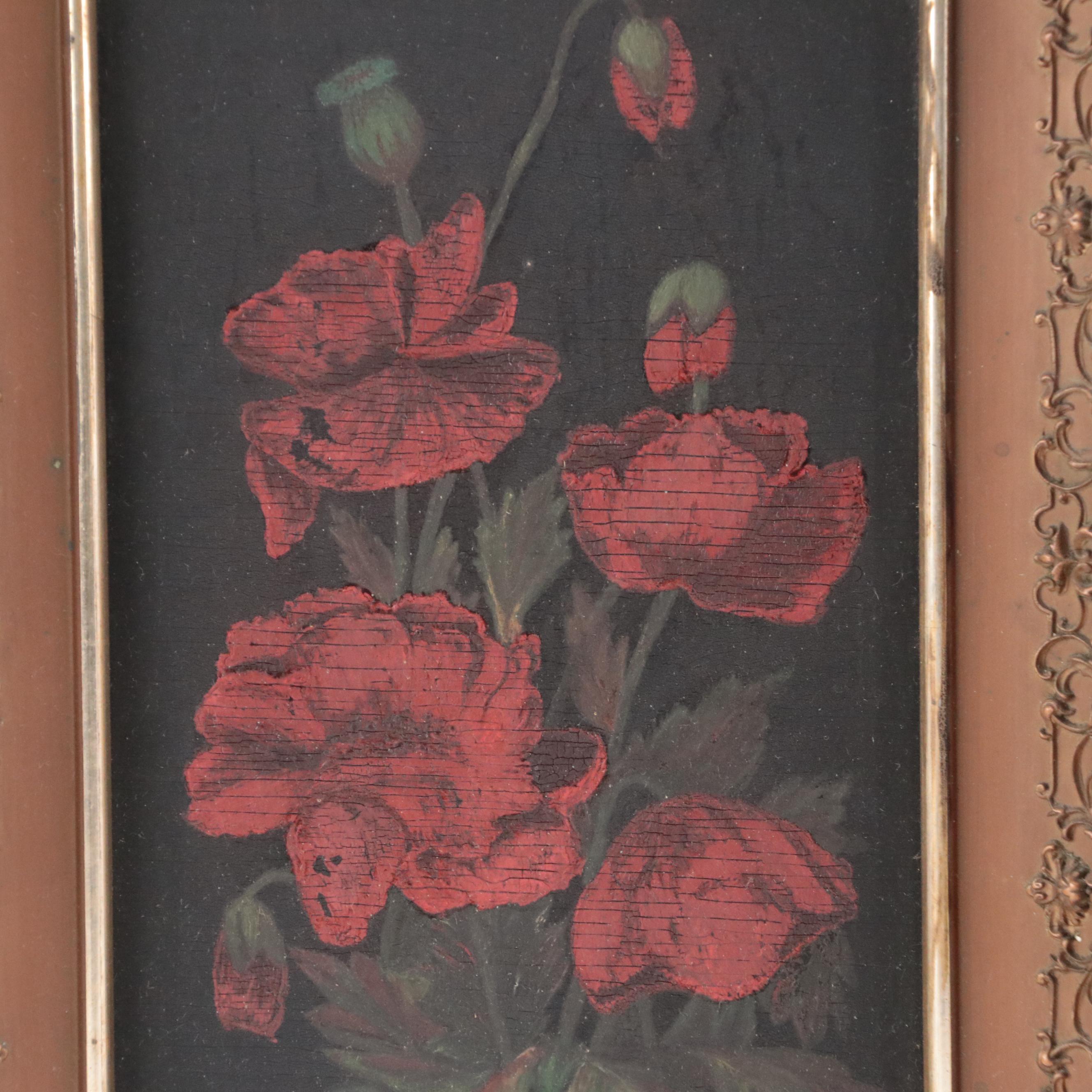 Miniature Glass Bottles in Shadow Box with Flower Painting