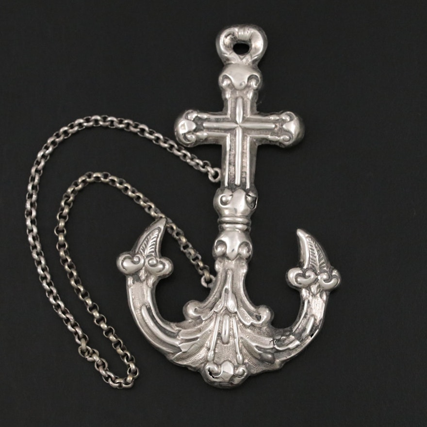 Victorian Sterling Silver Anchor-Shaped Chatelaine Needle Case