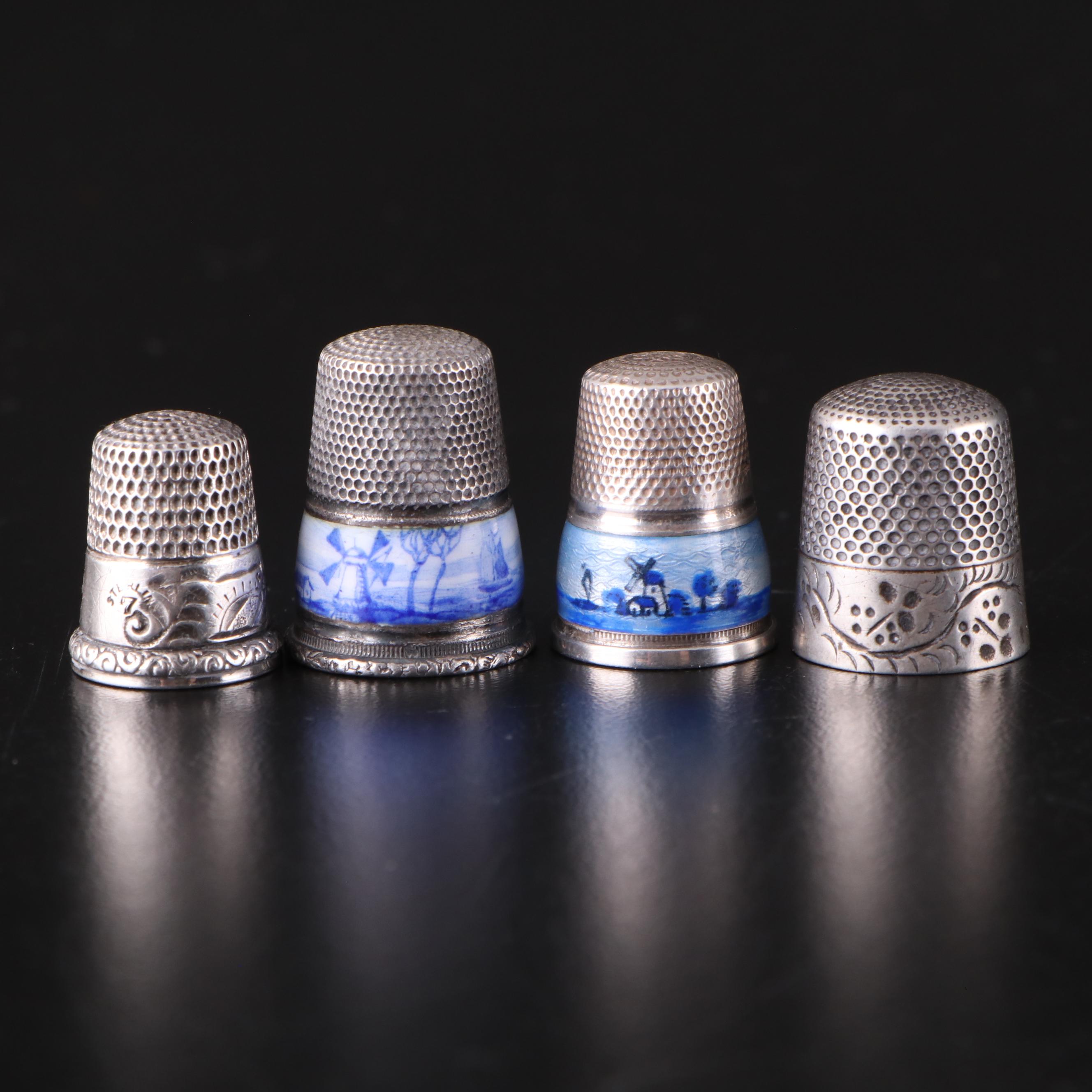 Simons Brothers & Co. Sterling Silver Thimble with Other Sterling Thimbles