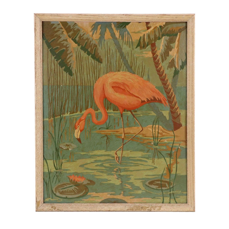 Acrylic Paint-by-Number Painting of Flamingo, Circa 1978