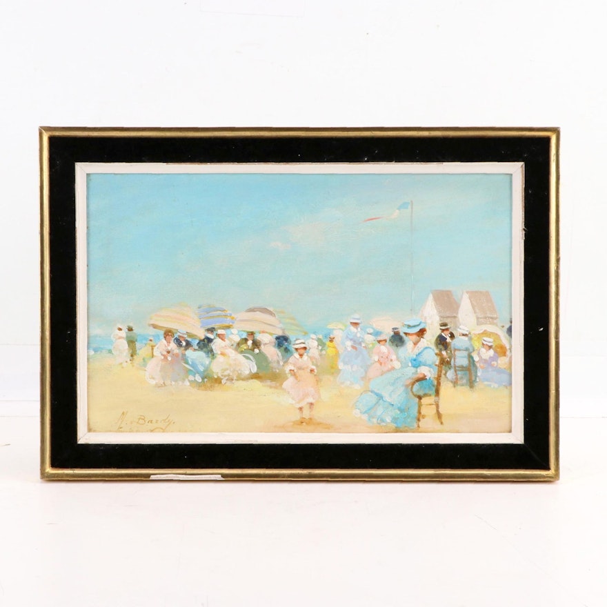 M. Bardy Impressionist Style Oil Painting of Beach Scene
