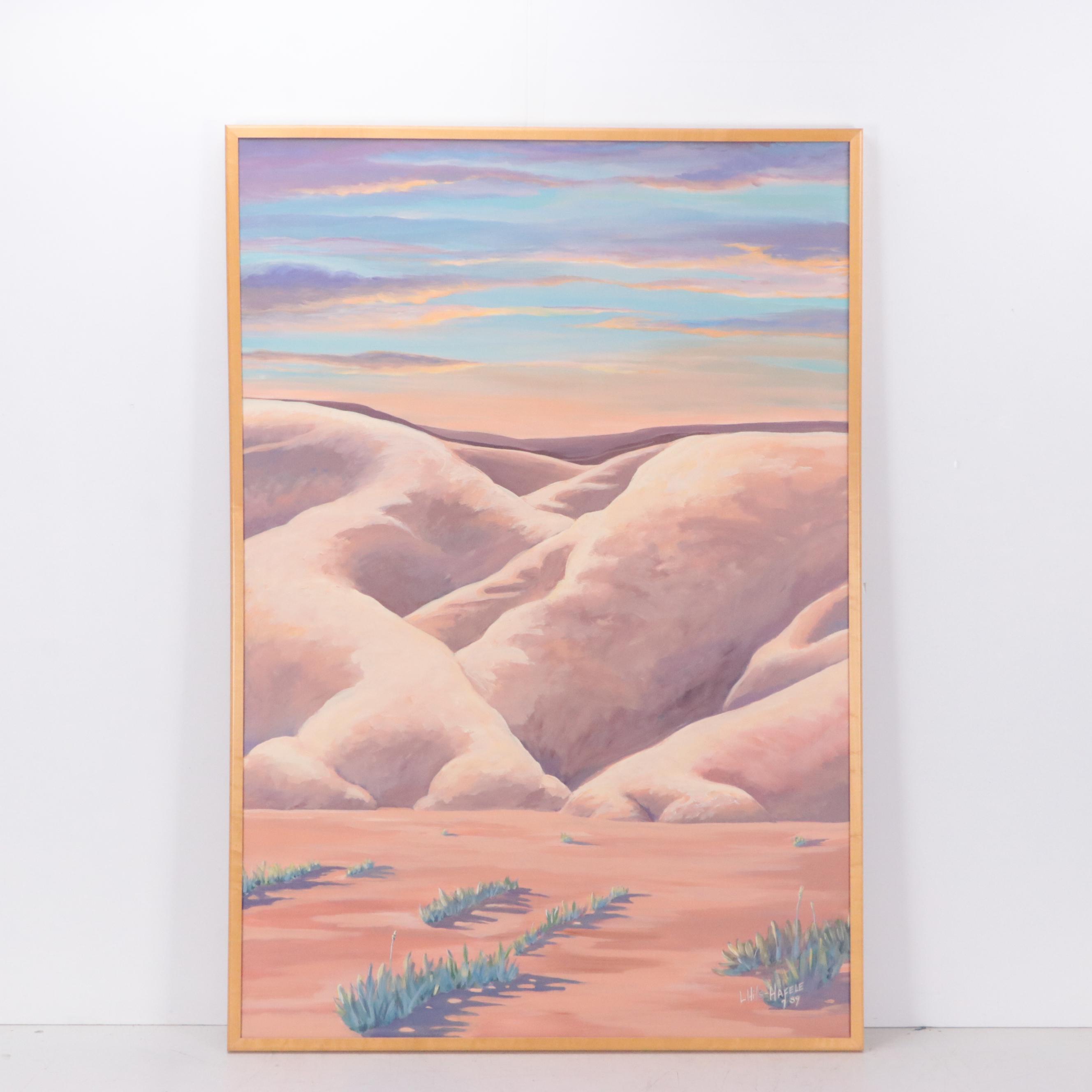 L. Hils Hafele Desert Landscape Acrylic Painting, 1989