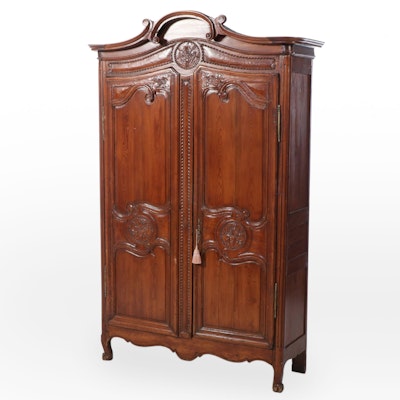 French Provincial Carved Pine Armoire, 19th Century and Adapted