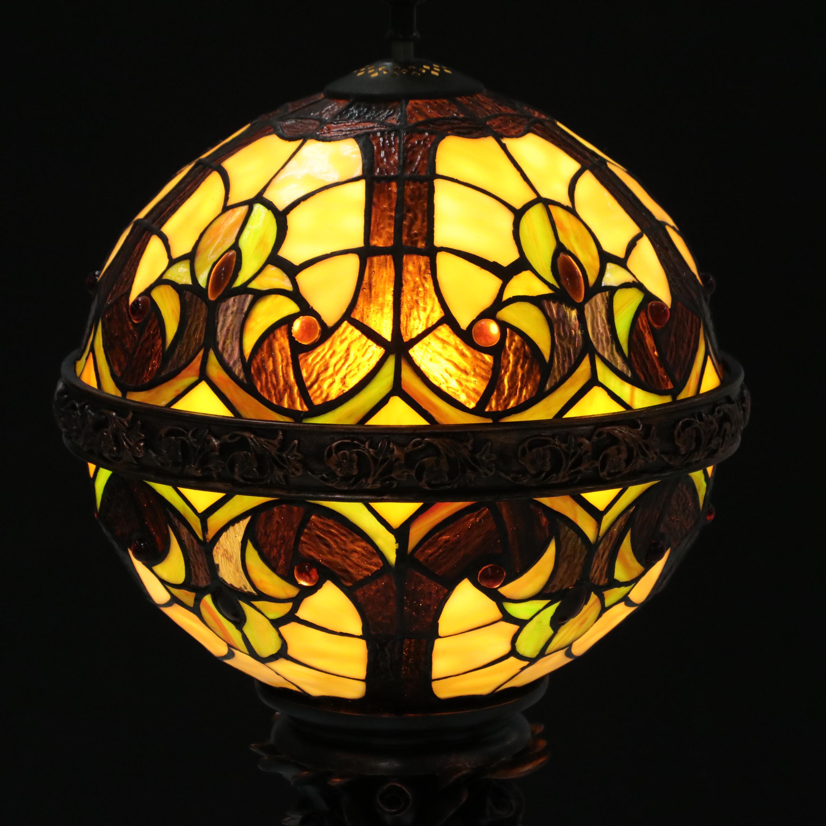 Art Nouveau Style Orb Slag Glass and Bronzed Resin Table Lamp,  Contemporary