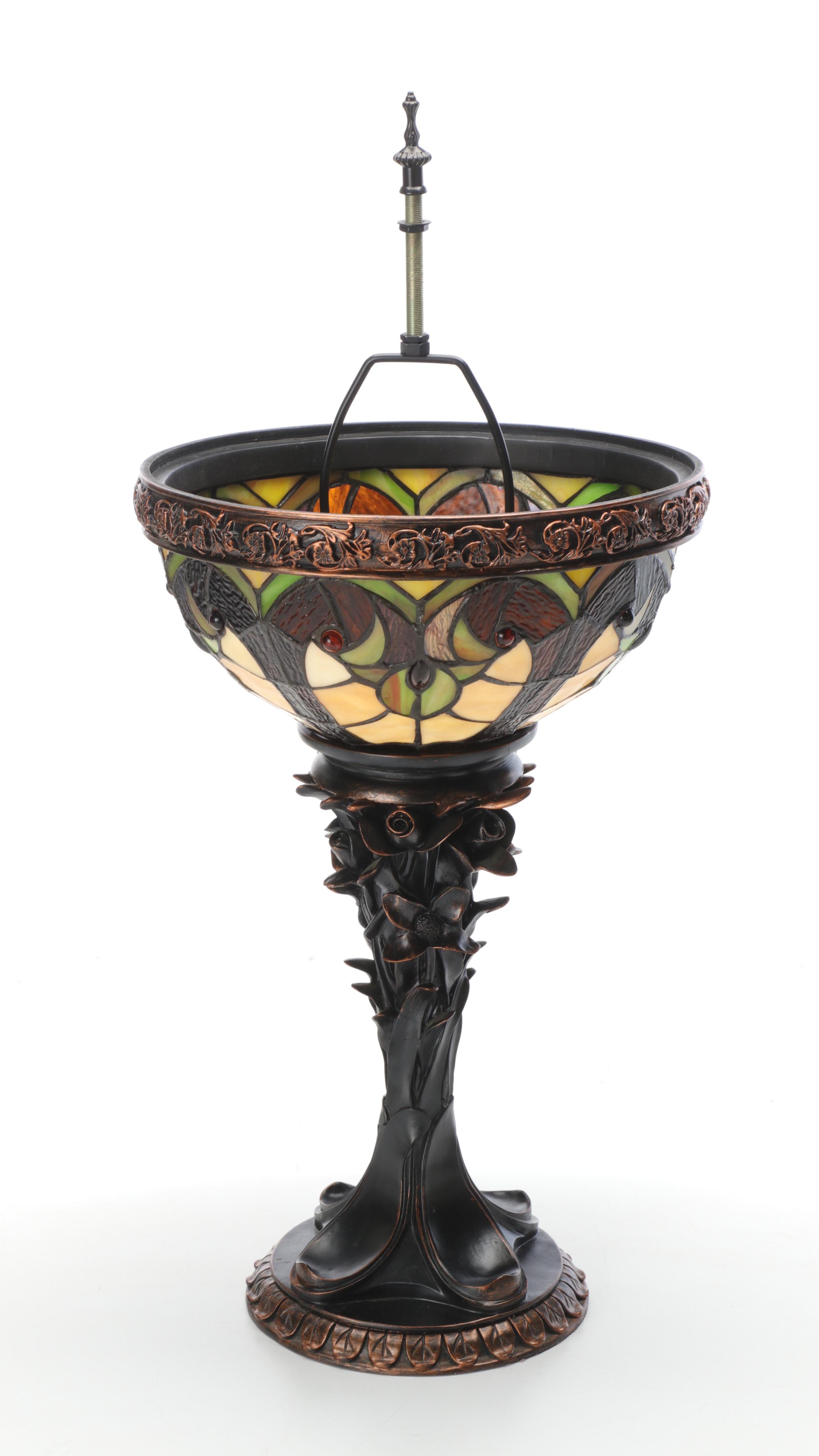 Art Nouveau Style Orb Slag Glass and Bronzed Resin Table Lamp,  Contemporary