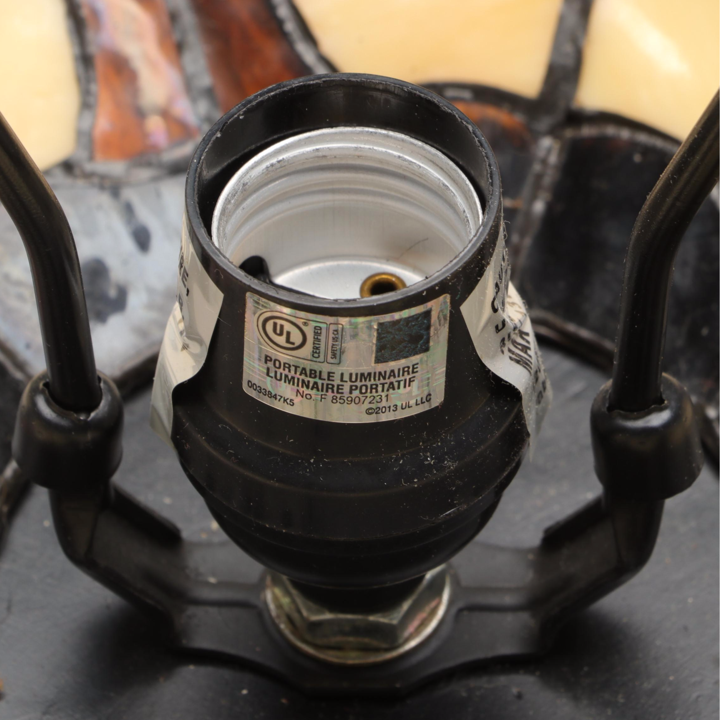 Art Nouveau Style Orb Slag Glass and Bronzed Resin Table Lamp,  Contemporary