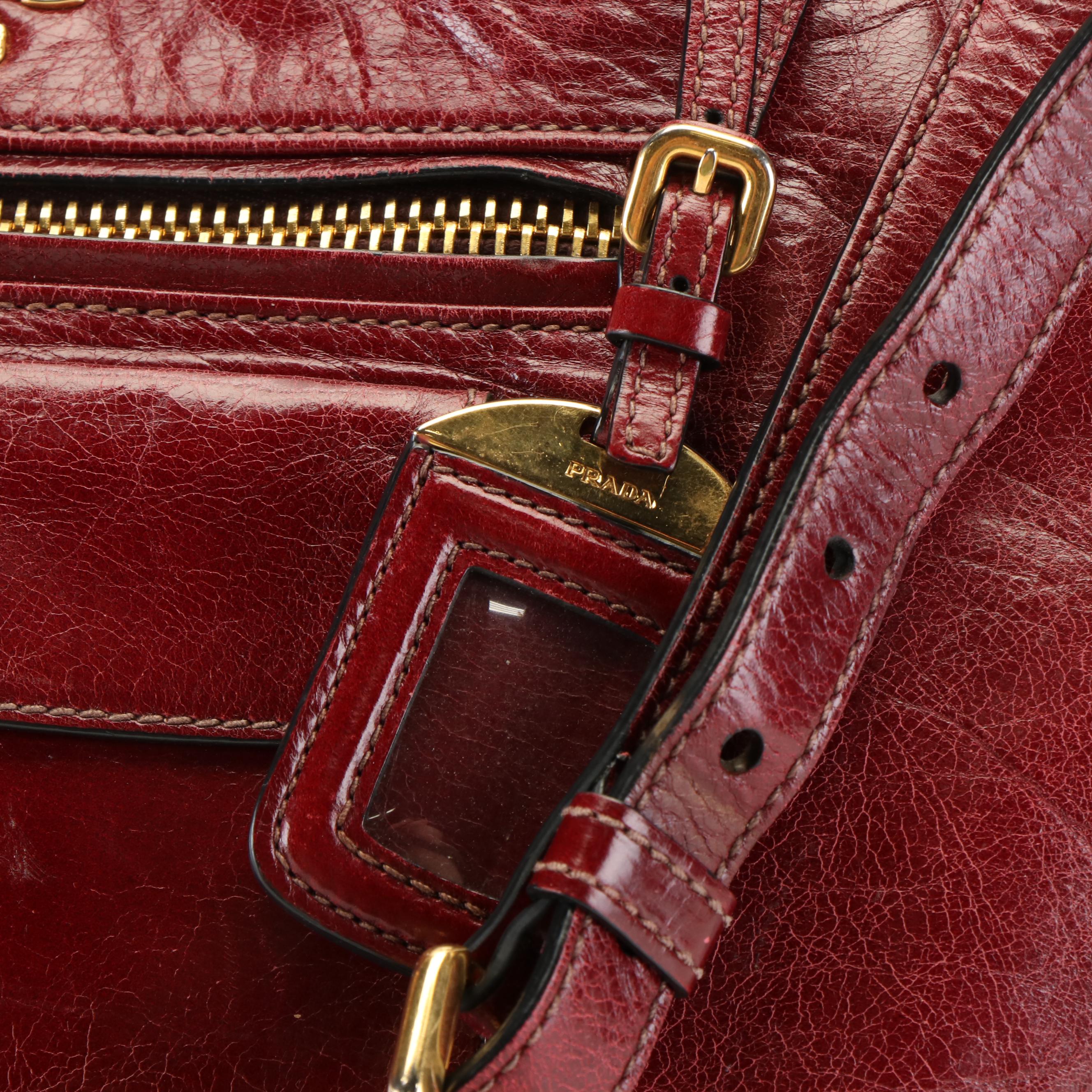 Prada Rubino Dark Red Vitello Shine Leather Tote Bag