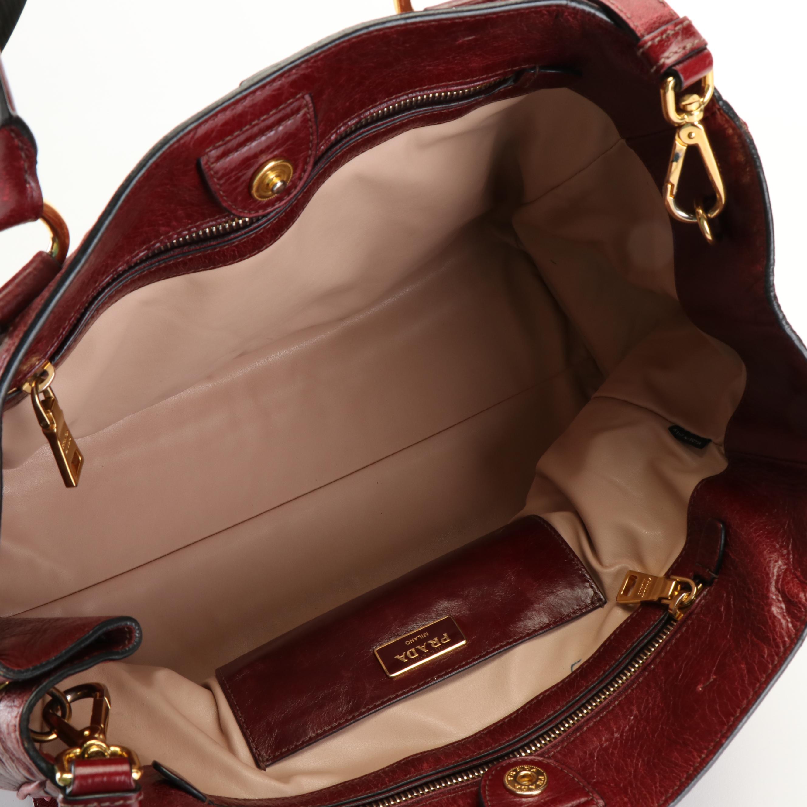 Prada Rubino Dark Red Vitello Shine Leather Tote Bag